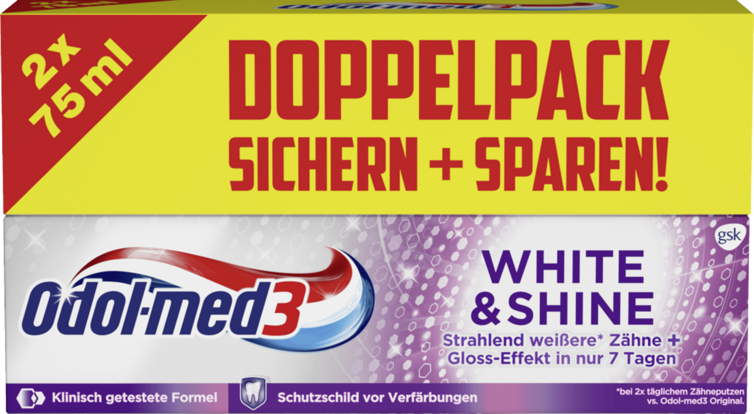 Odol med3 White & Shine tandpasta i dobbeltpakke