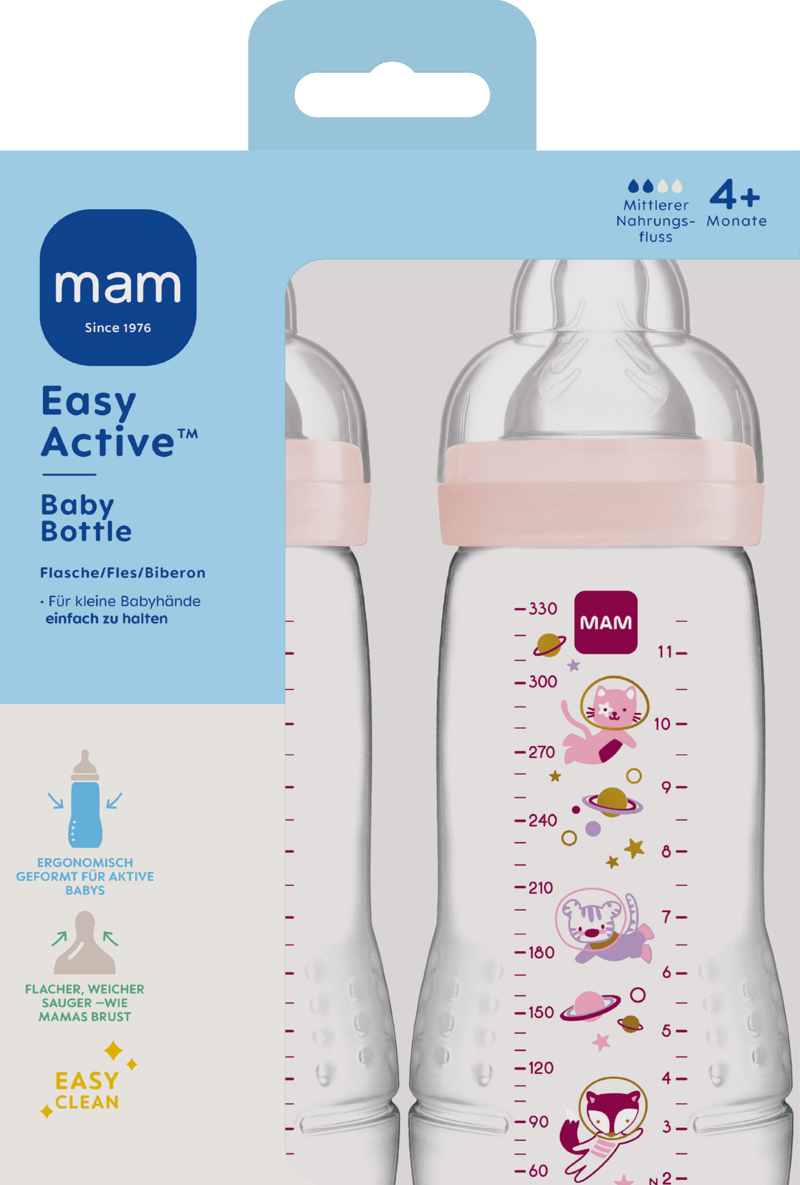 MAM Easy Active™ Baby Bottle sæt med 2 stk., 330 ml, rosa