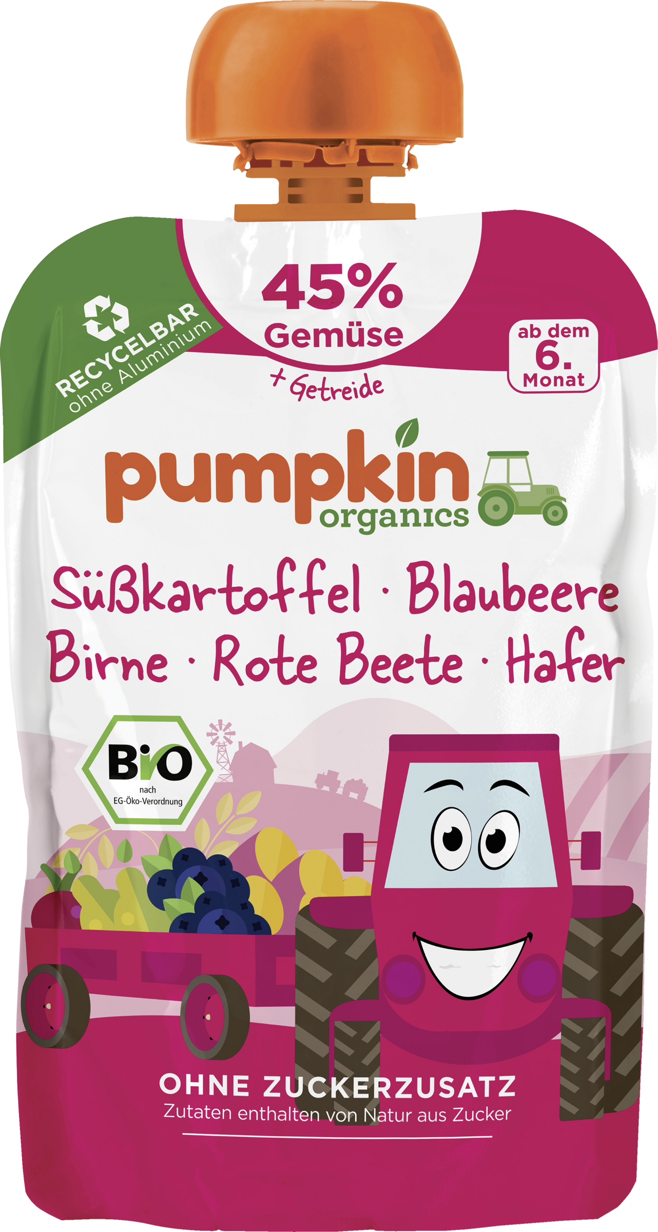 Pumpkin Organics Økologisk puré med sød kartoffel, blåbær, pære, rødbede og havre