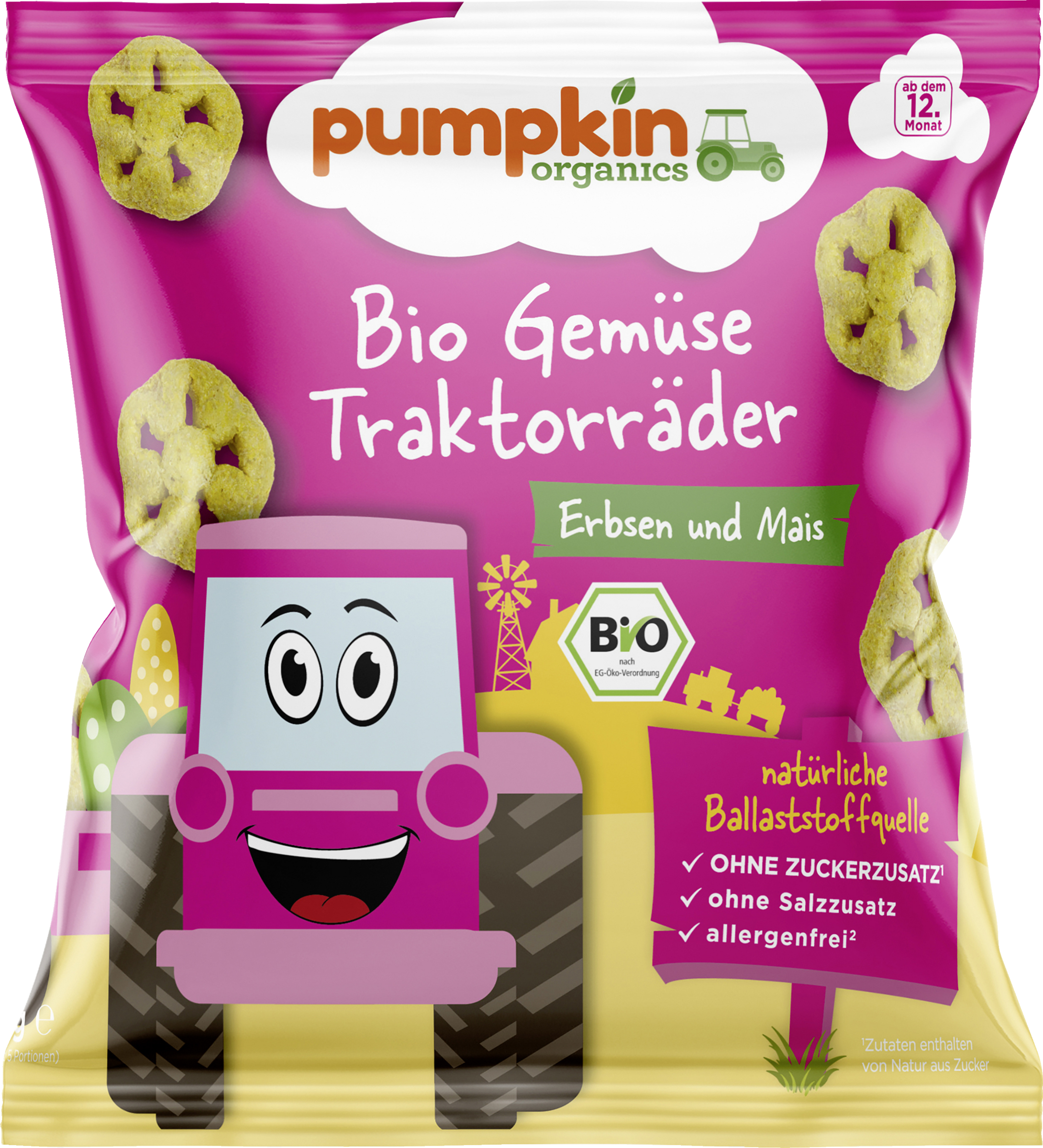 Pumpkin Organics Økologiske grøntsagstraktorhjul ærter og majs