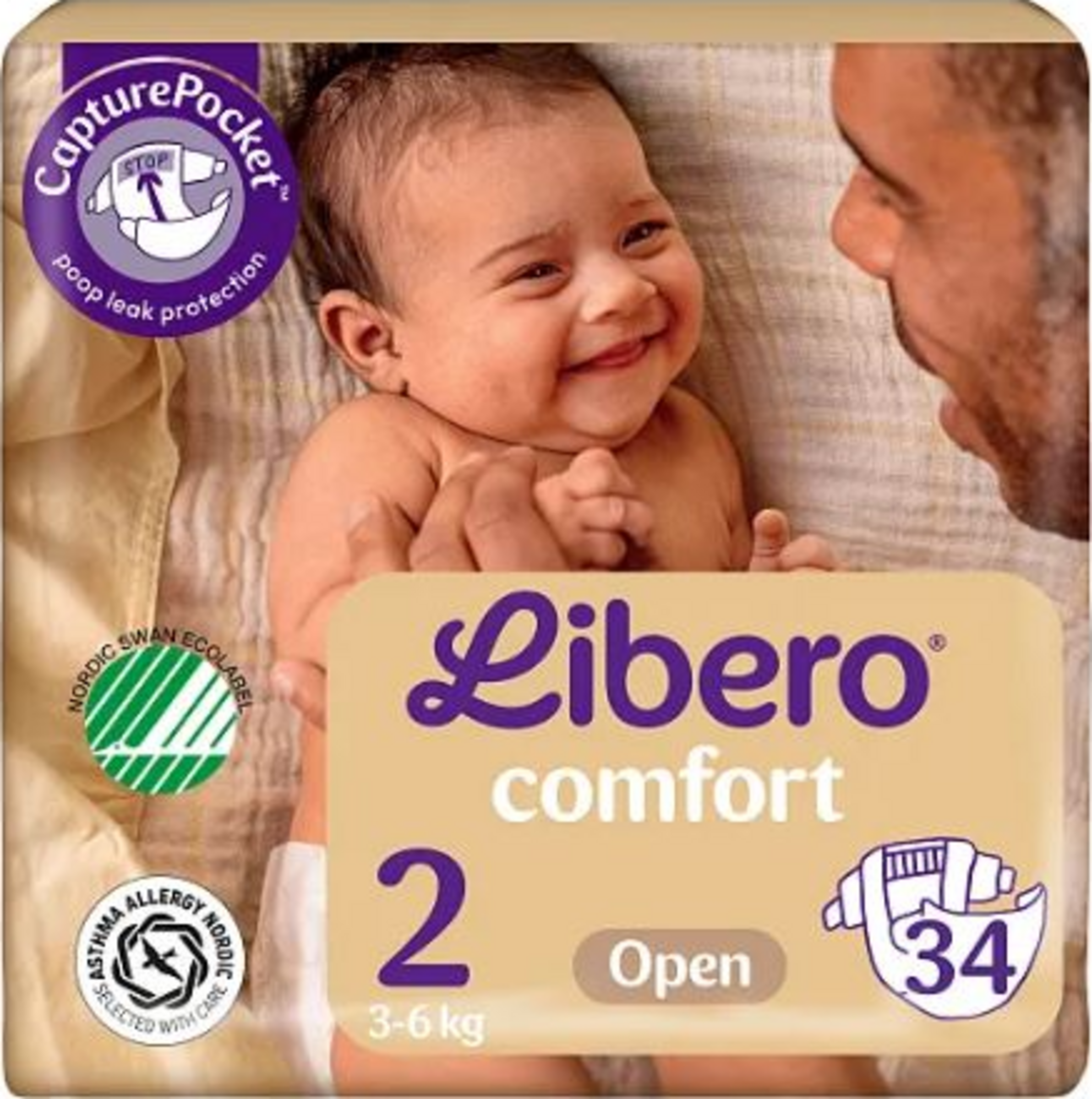 Libero Comfort åben ble str. 2, 34 stk., 3-6 kg