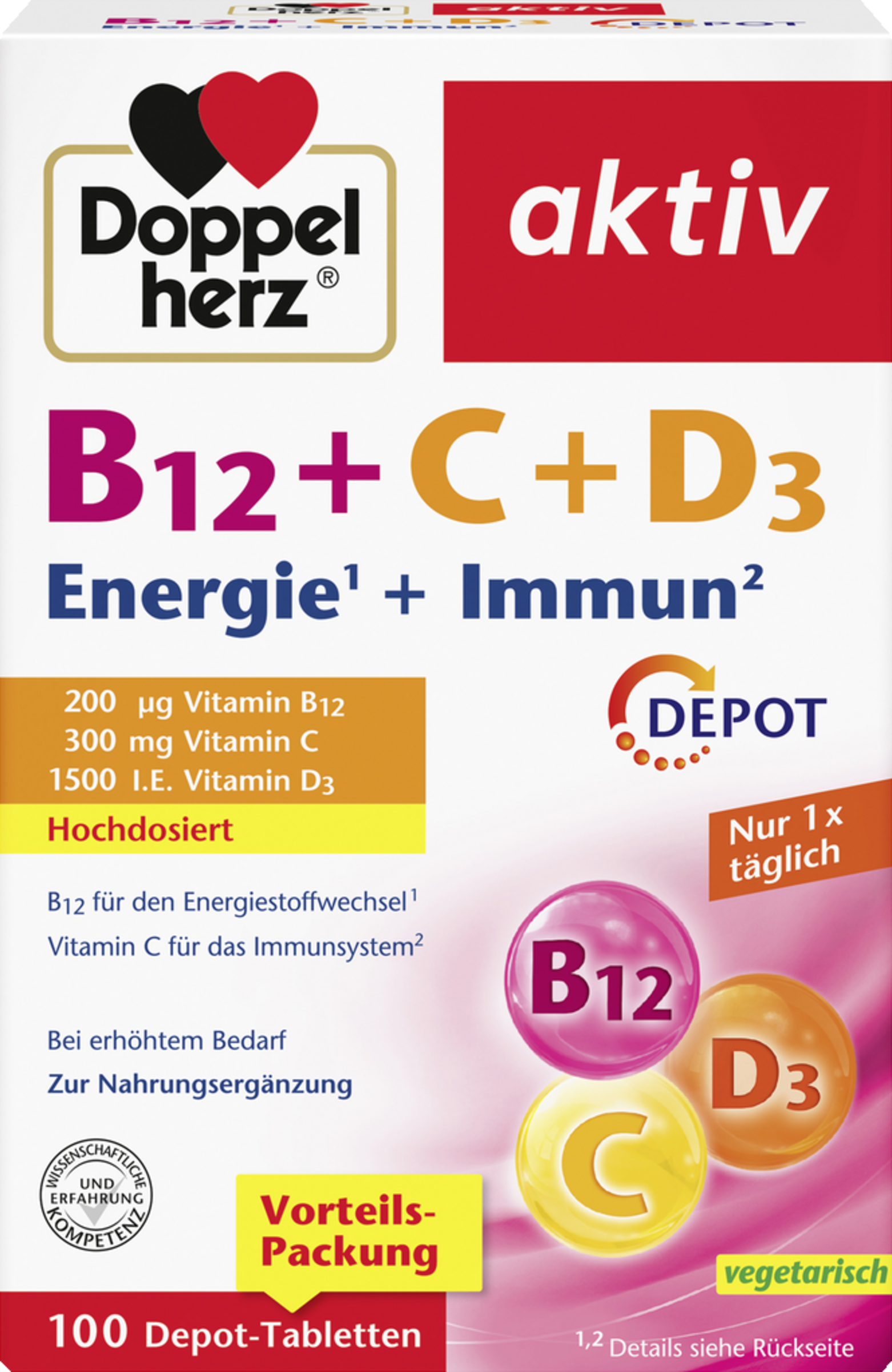 Doppelherz aktiv vitamin B12 + C + D3 depottabletter