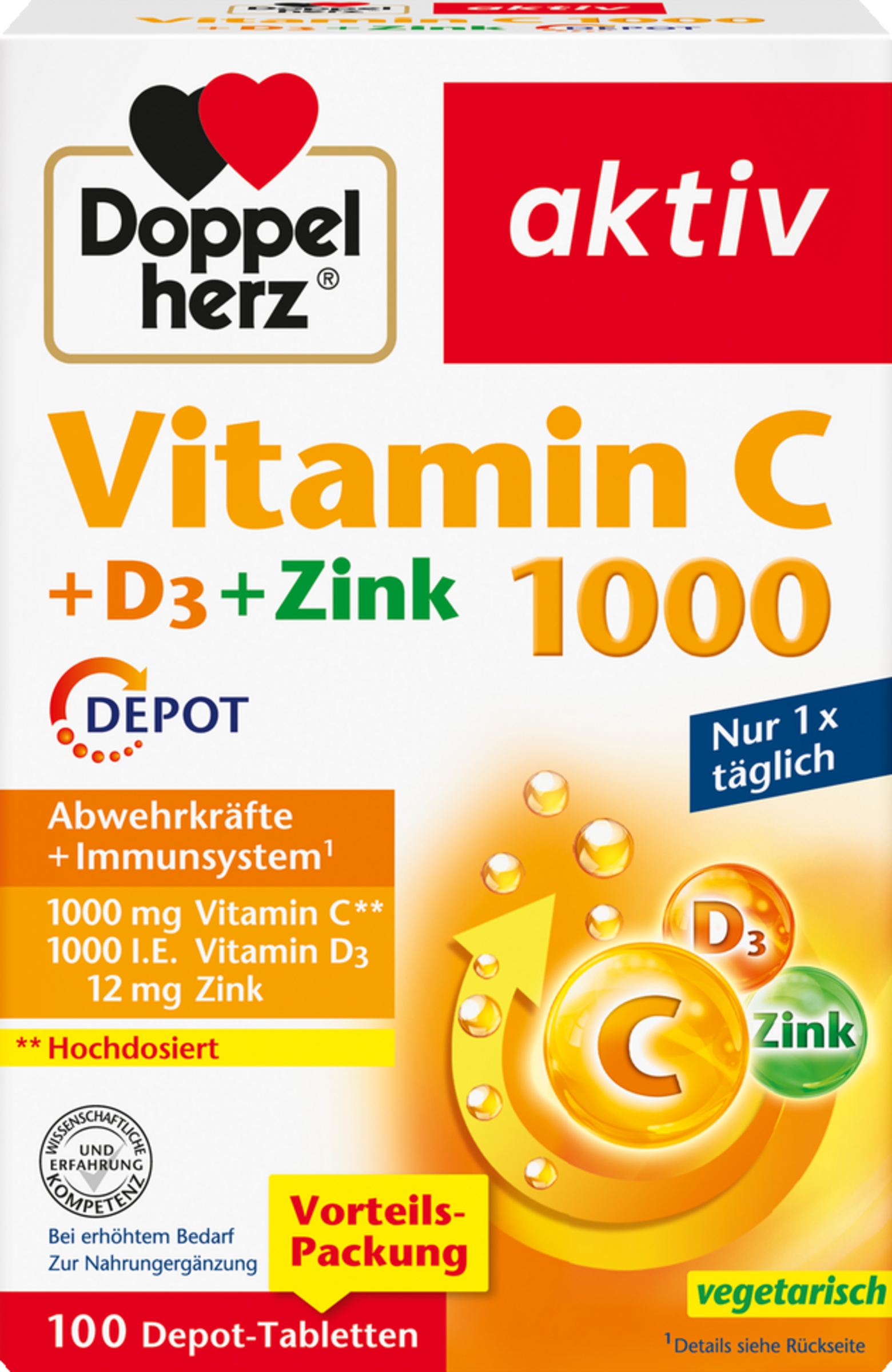 Doppelherz Stor pakke Doppelherz C 1000-vitamin + D3 + zinkdepot