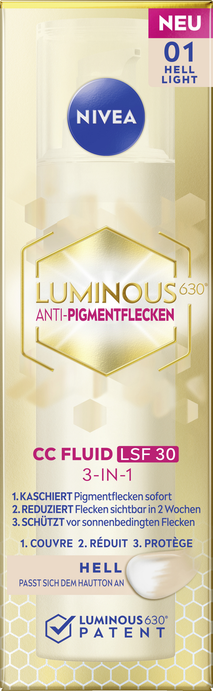 NIVEA CC Fluid Luminous630° anti-pigmentpletter solfaktor 30 lys