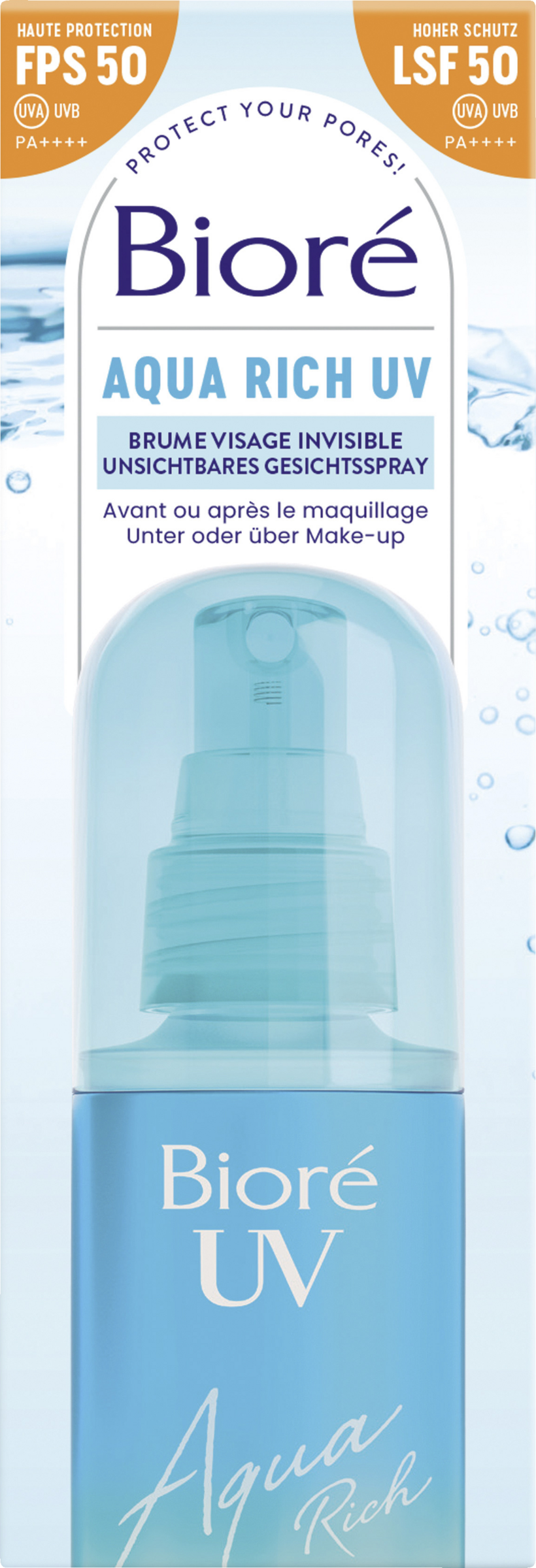 Bioré Aqua Rich UV usynlig ansigtsspray solfaktor 50