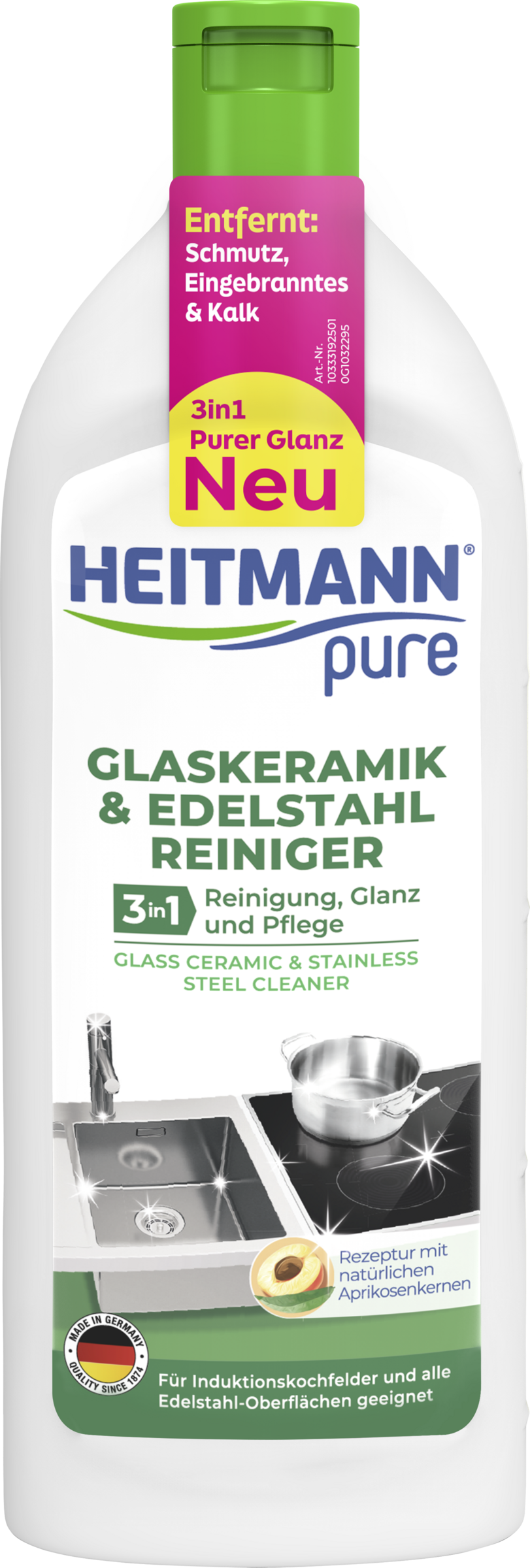 Heitmann pure 3in1 rengøringsmiddel til glaskeramik og rustfrit stål