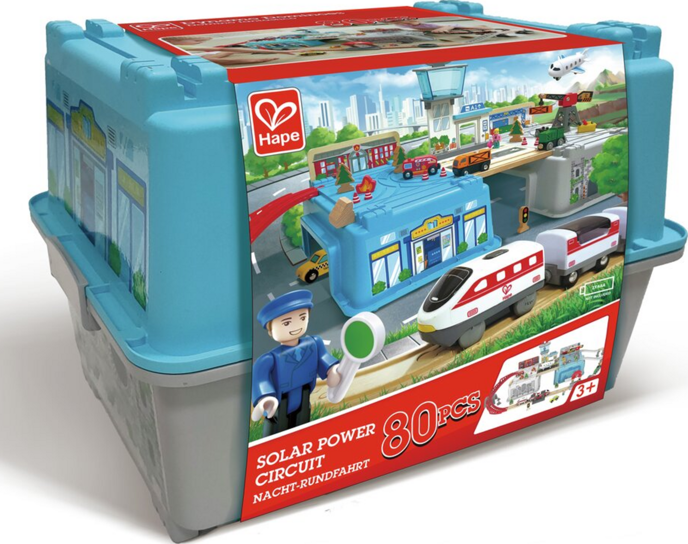 Hape Jernbane i bylandskab i opbevaringsboks