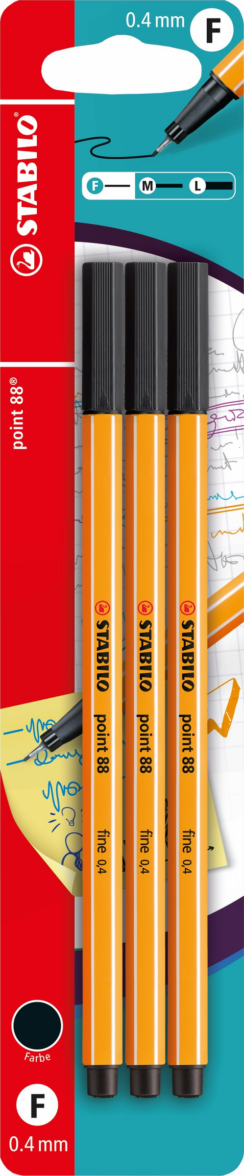 STABILO Sæt med 3 Fineliner point 88, sort