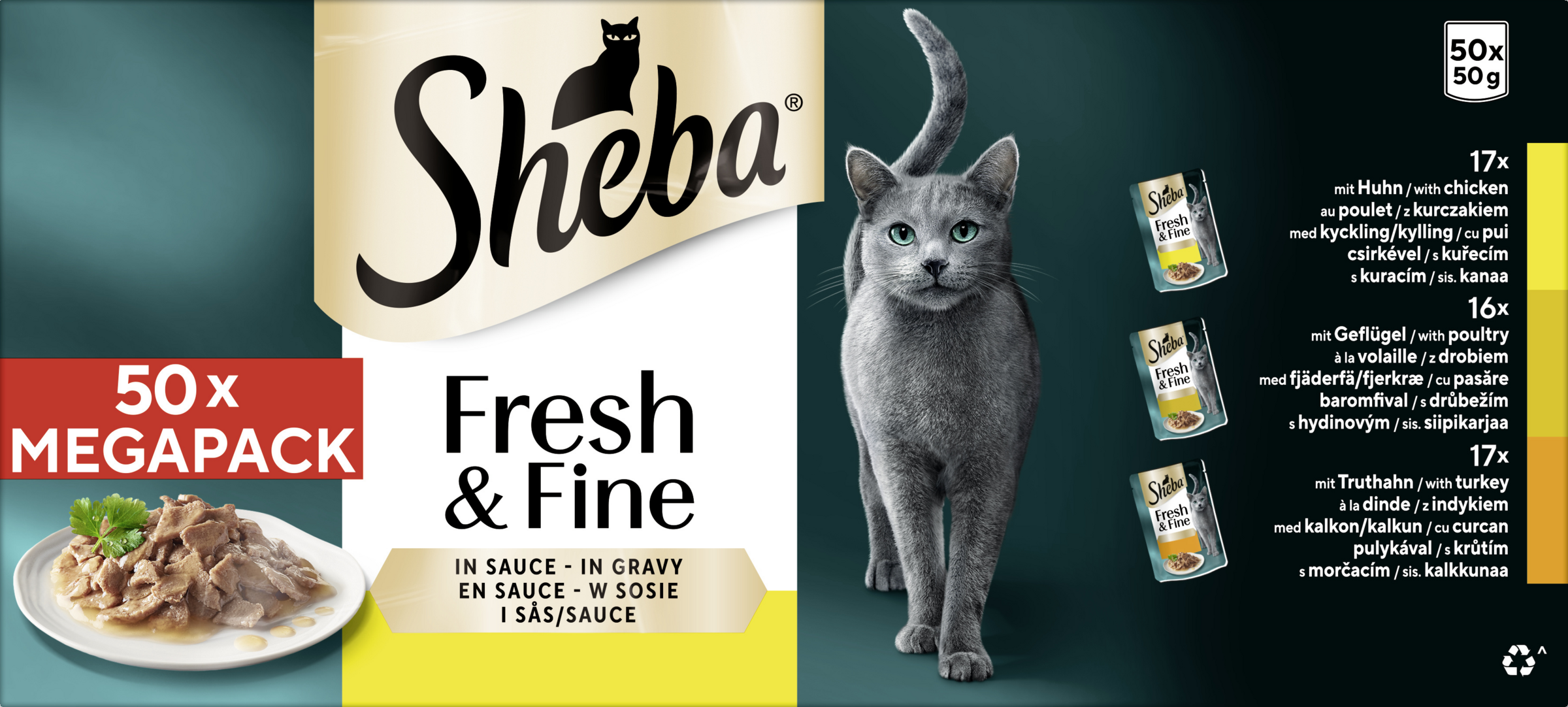 Sheba Fresh & Fine portionsposer med kylling, fjerkræ og kalkun i sauce multipack