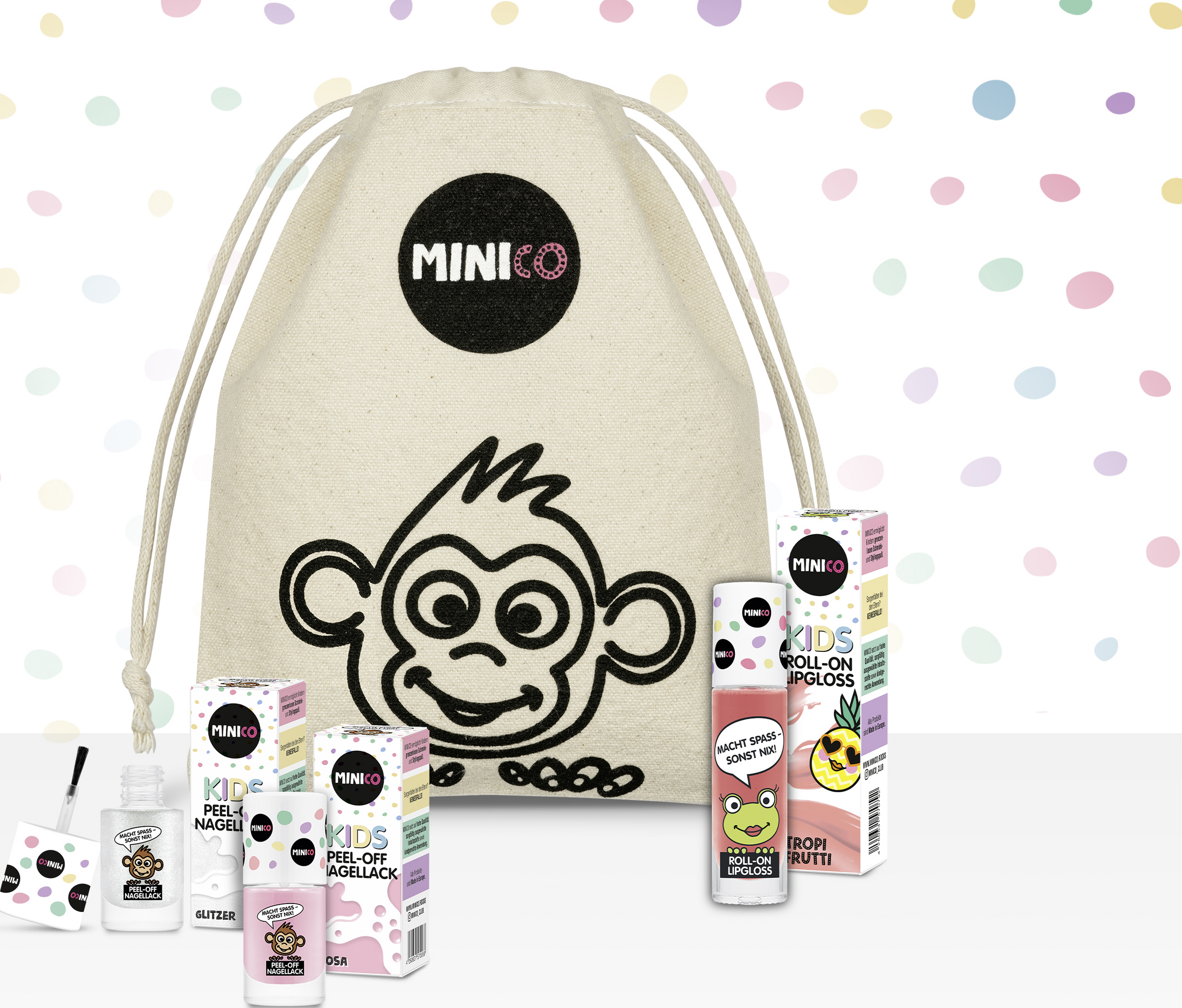 MINICO Sæt 04 Lip Gloss Tropi Frutti og Neglelak Pink/Glitter