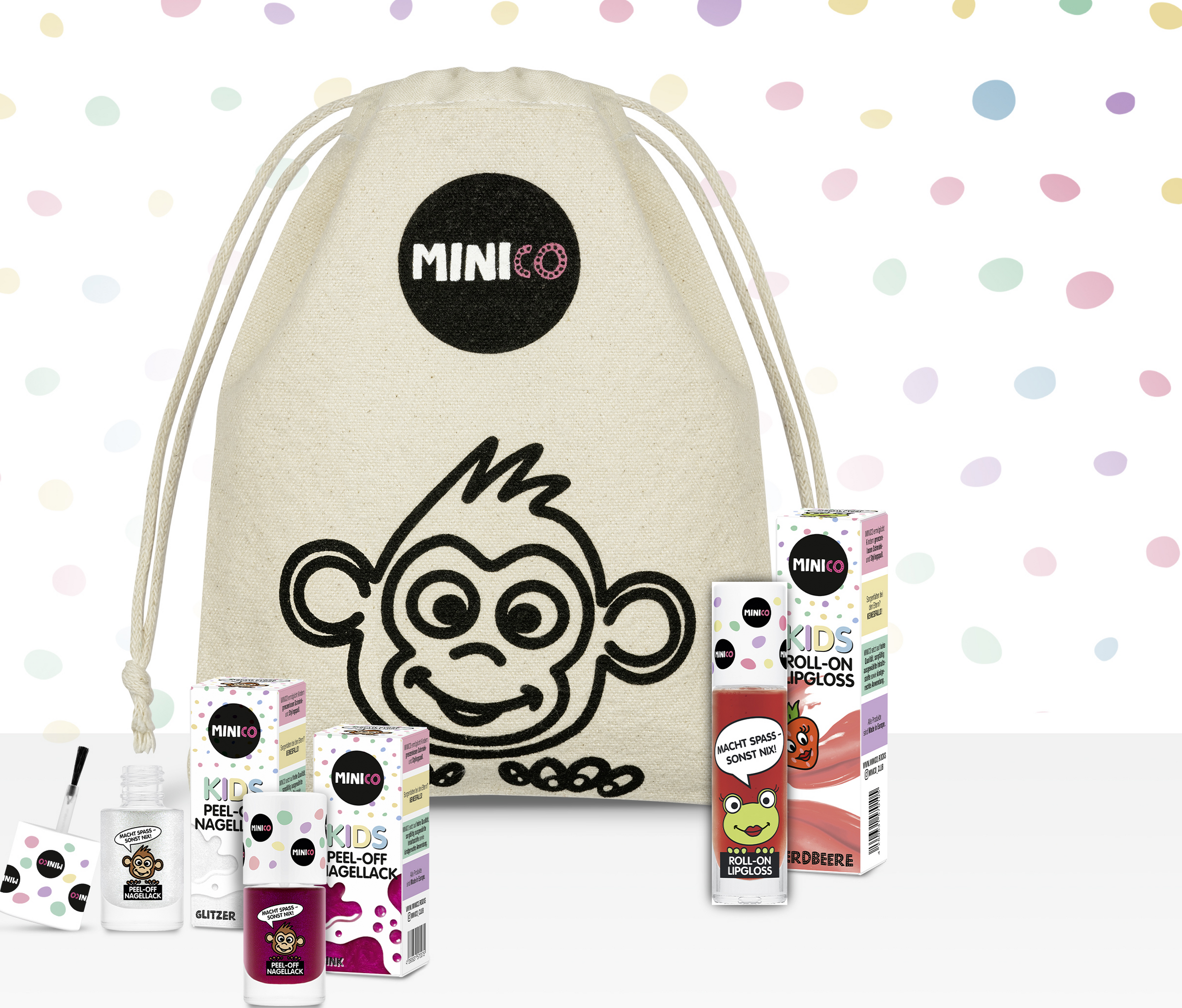MINICO Sæt 05 Lipgloss jordbær og neglelak pink/glitter