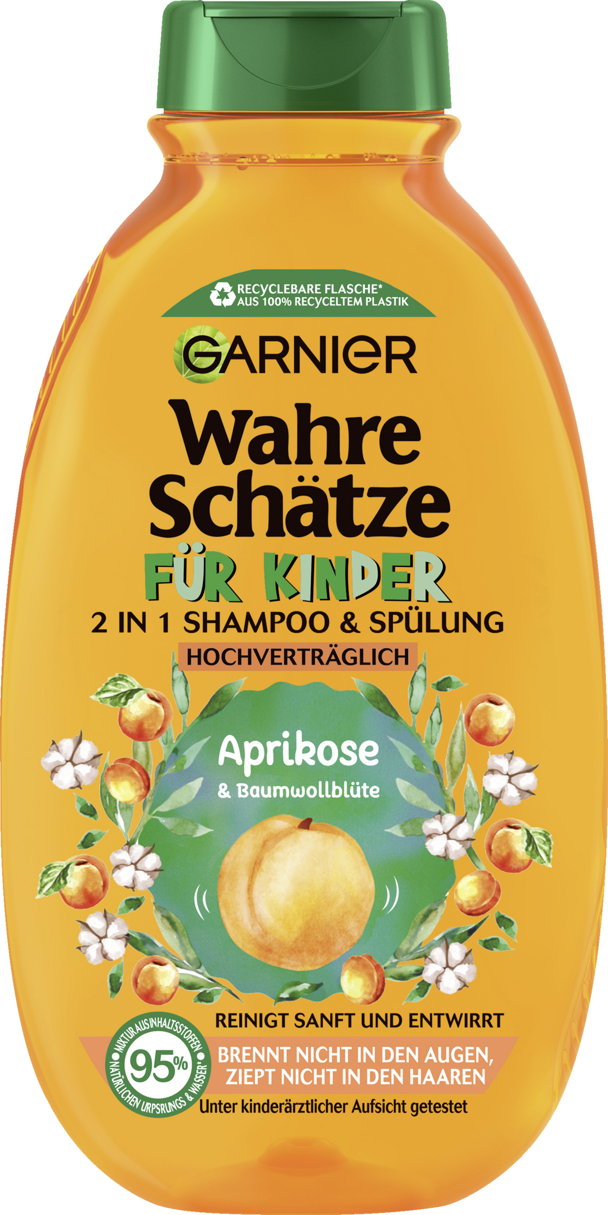 Garnier Wahre Schätze Til børn, mild shampoo 2 i 1, abrikos og bomuldsblomst
