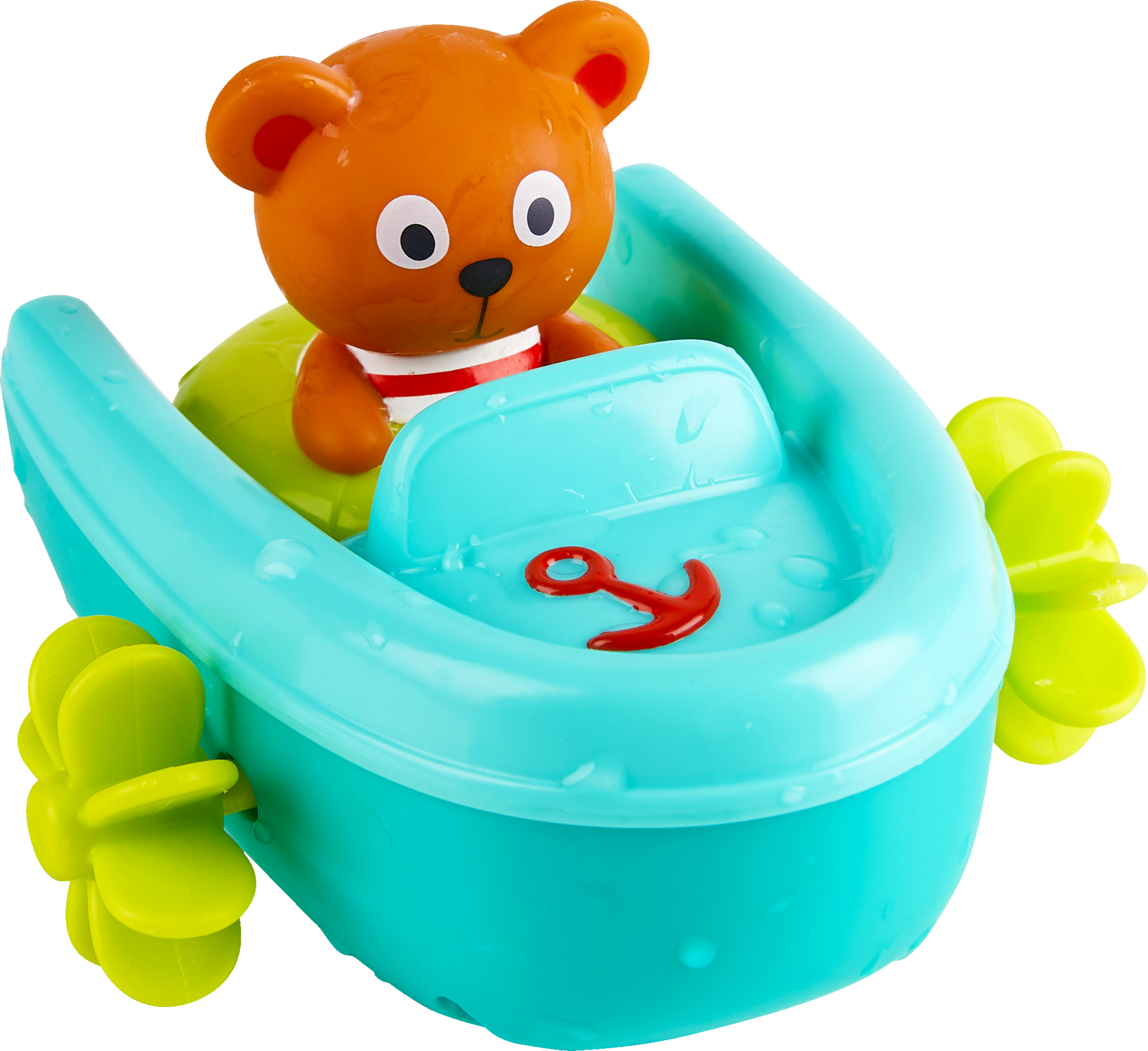 Hape Bjørn i gummibåd med pull-back-motor