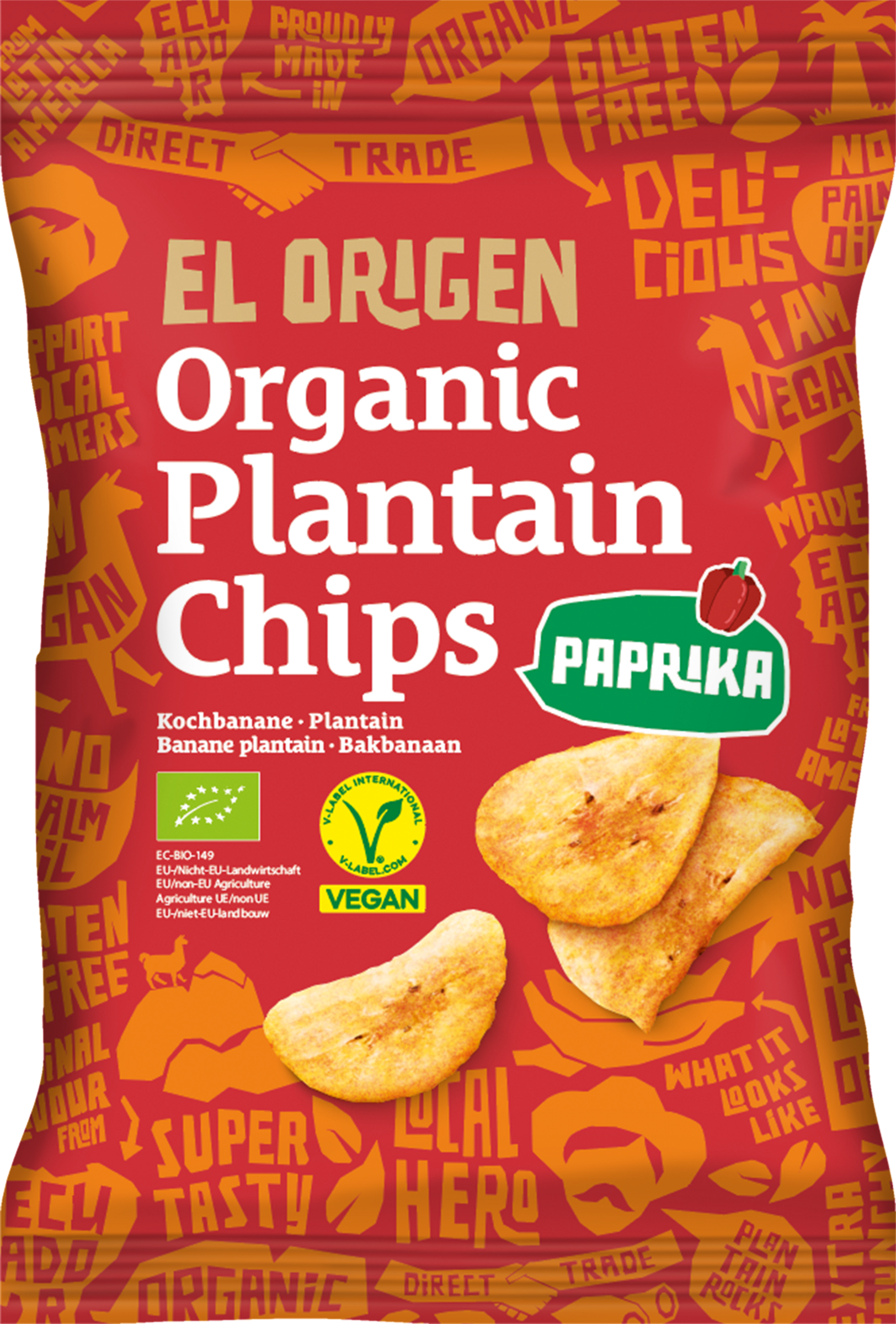 el origen Økologiske bananchips med paprika