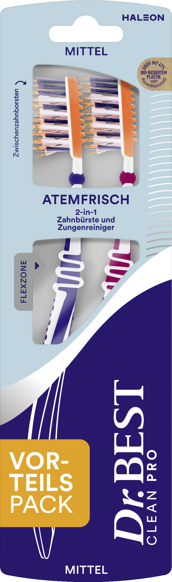 Dr.BEST Tandbørste medium dobbeltpakke for frisk ånde
