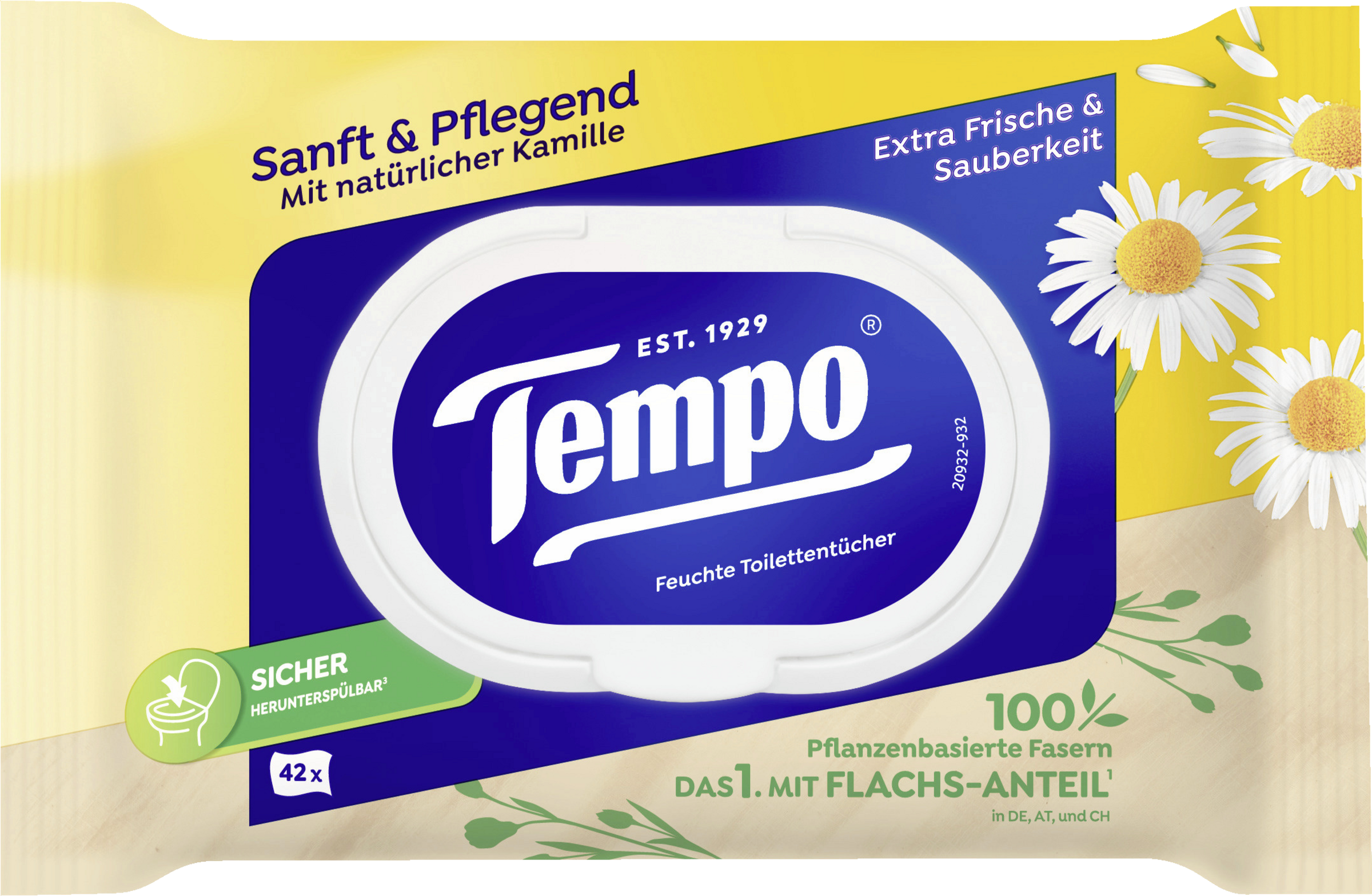 Tempo Fugtige toiletvådservietter skånsomme og plejende med naturlig kamille