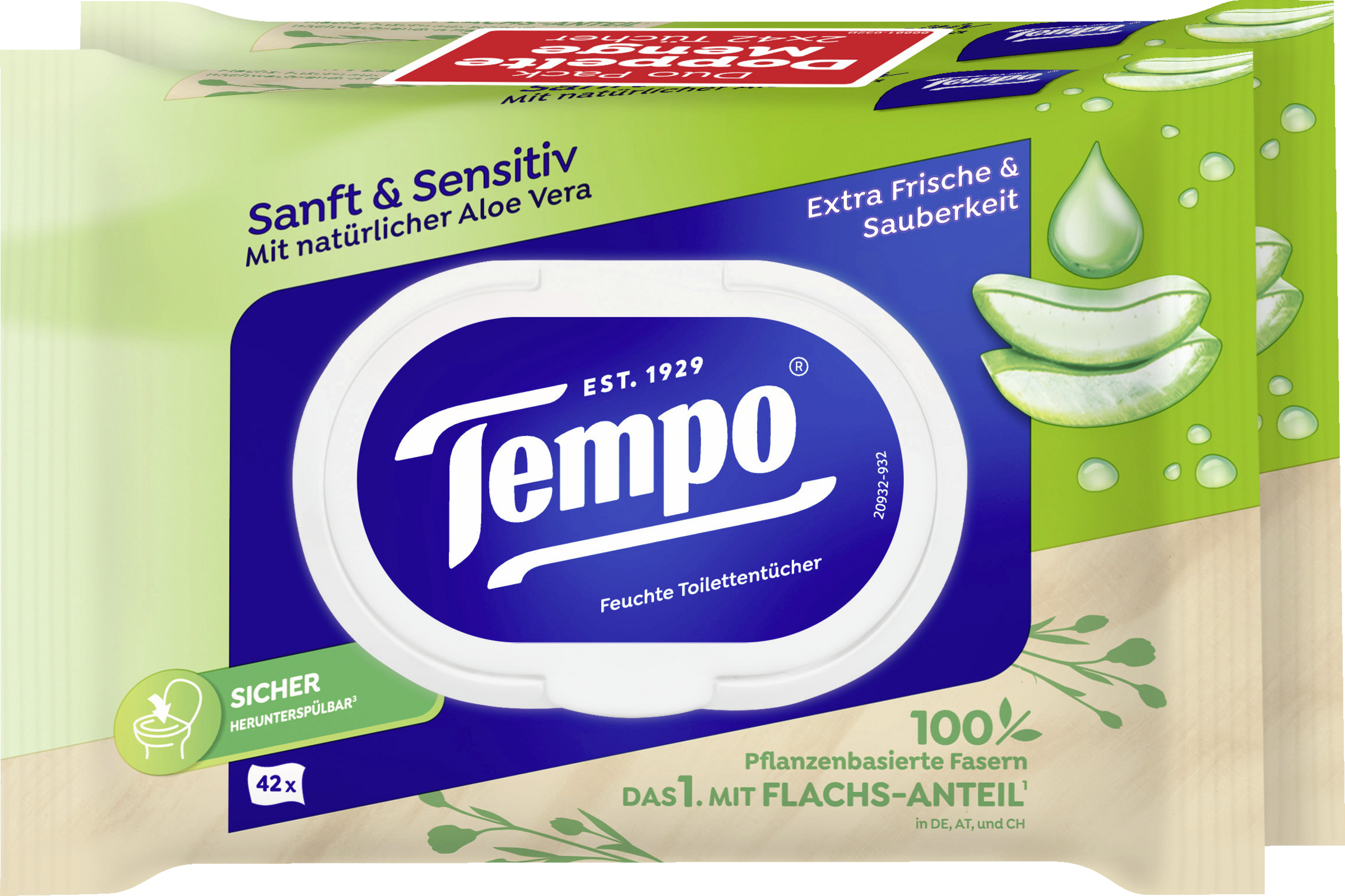 Tempo Toiletvådservietter skånsomme og plejende med naturlig Aloe Vera
