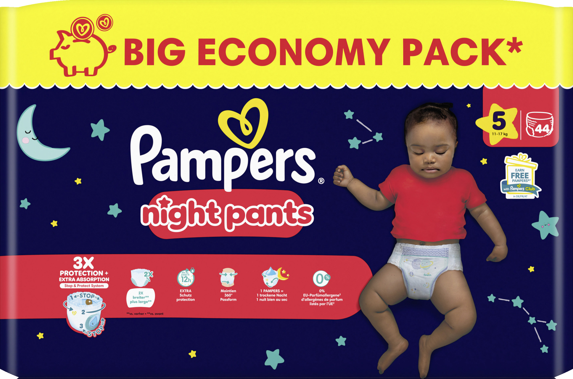 Pampers Baby Dry Night Pants str. 5 Junior (11-17 kg) Stor økopakke 44 stk.