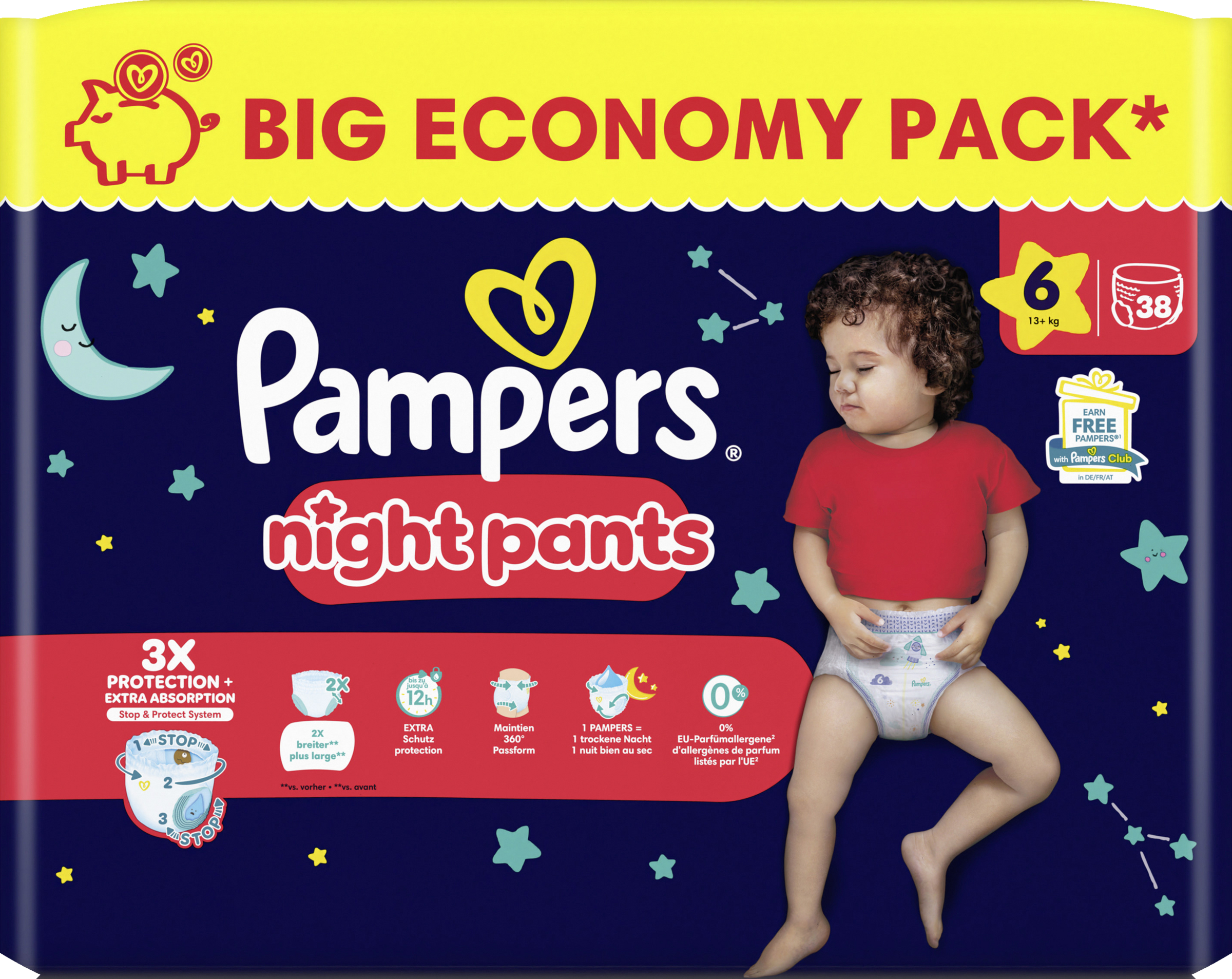 Pampers Baby Dry Night Pants str. 6 Extra Large (13+ kg) Stor øko-pakke 38 stk.