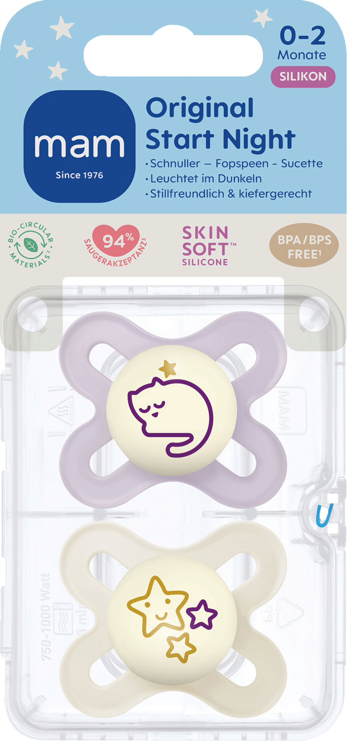 MAM Sutter Start Night Silikone, 0-2 måneder, lilla