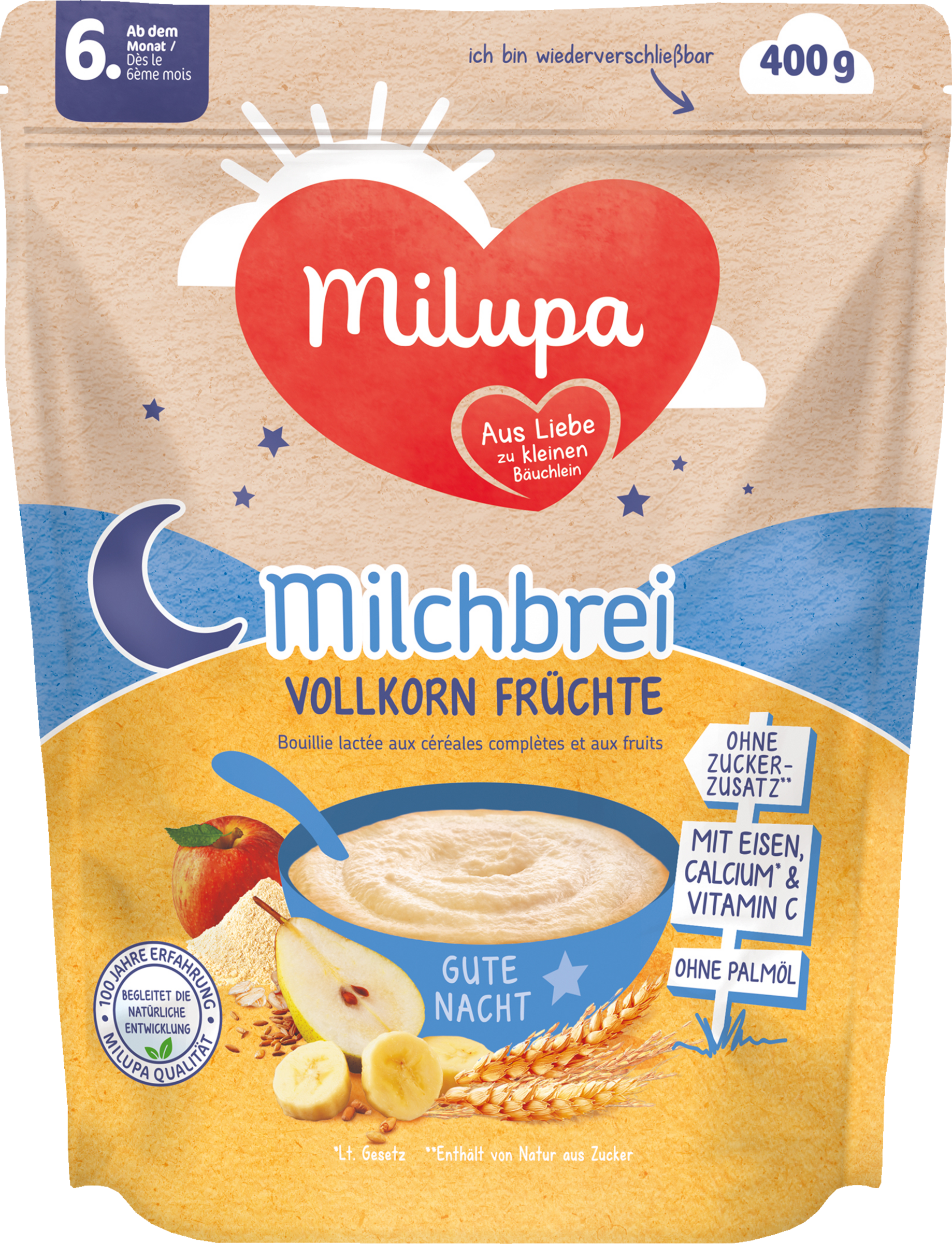 Milupa Mælkegrød med fuldkorn og frugt Good Night fra 6. måned