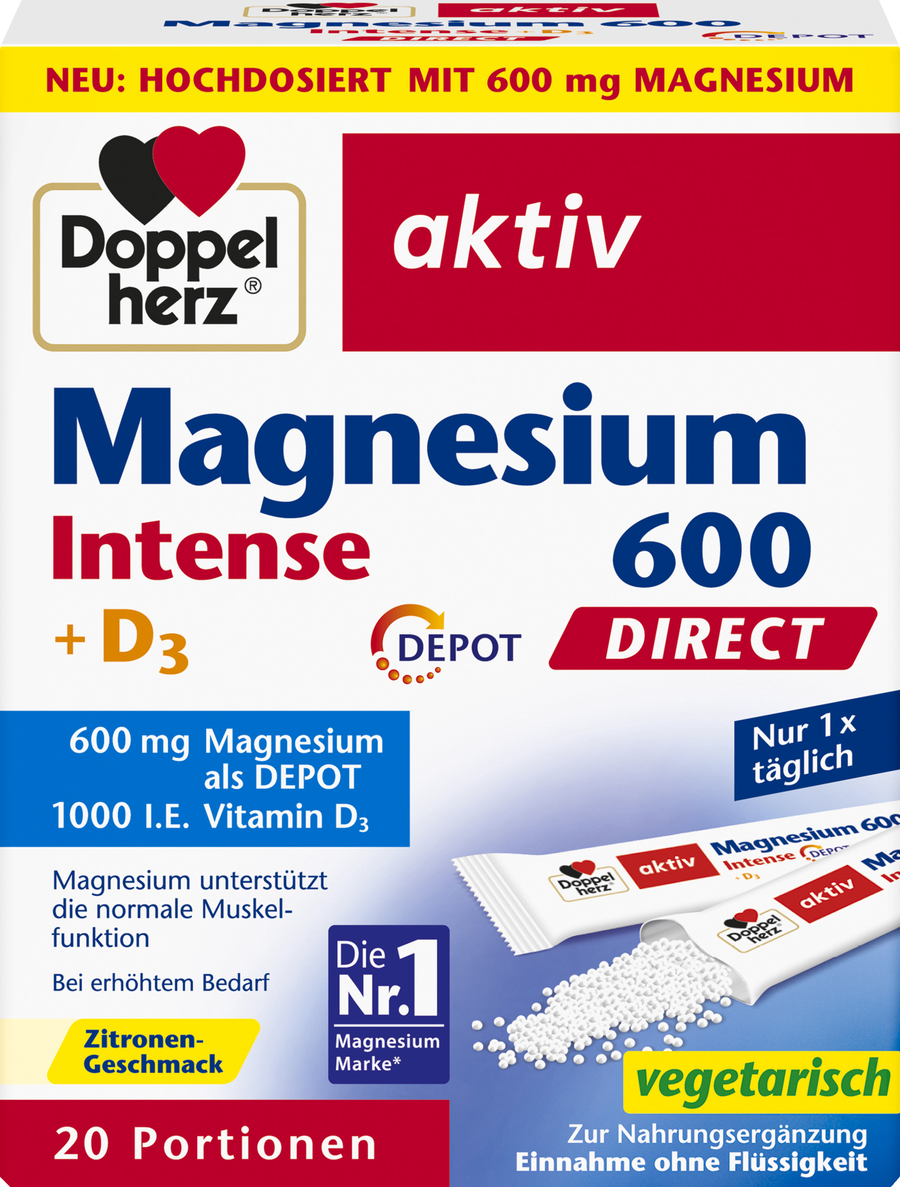 Doppelherz Magnesium 600 (20 poser) Intense + D3 Depot DIRECT