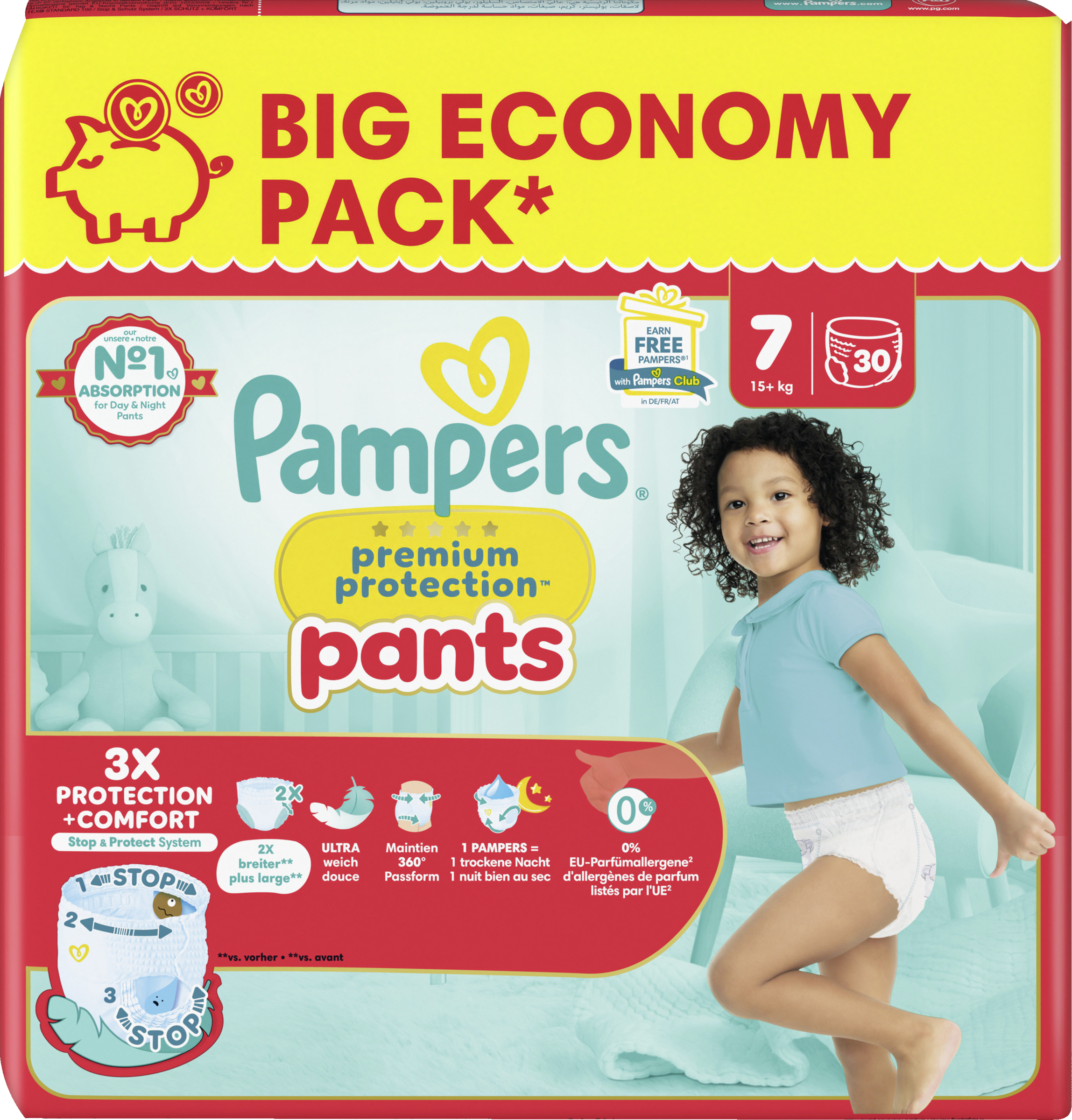 Pampers Premium Protection Pants Underjams str. 7, 15+ kg, 30 stk.