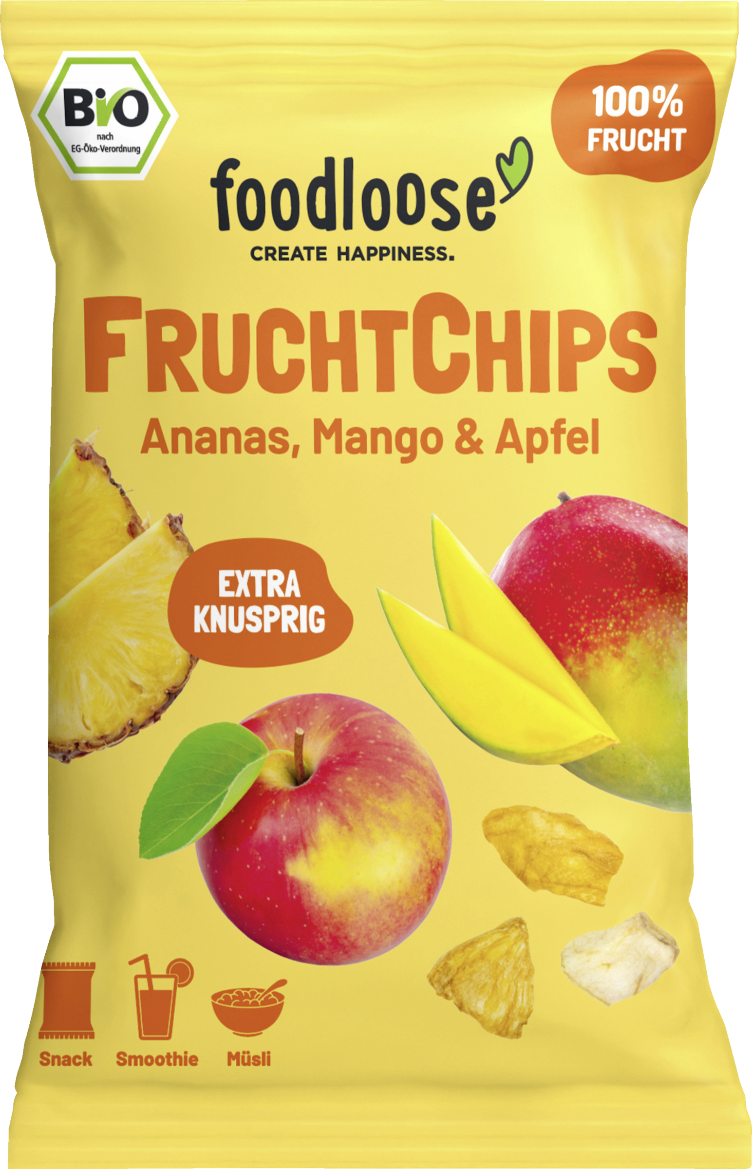 foodloose Bio frugtchips ananas mango æble 20 g