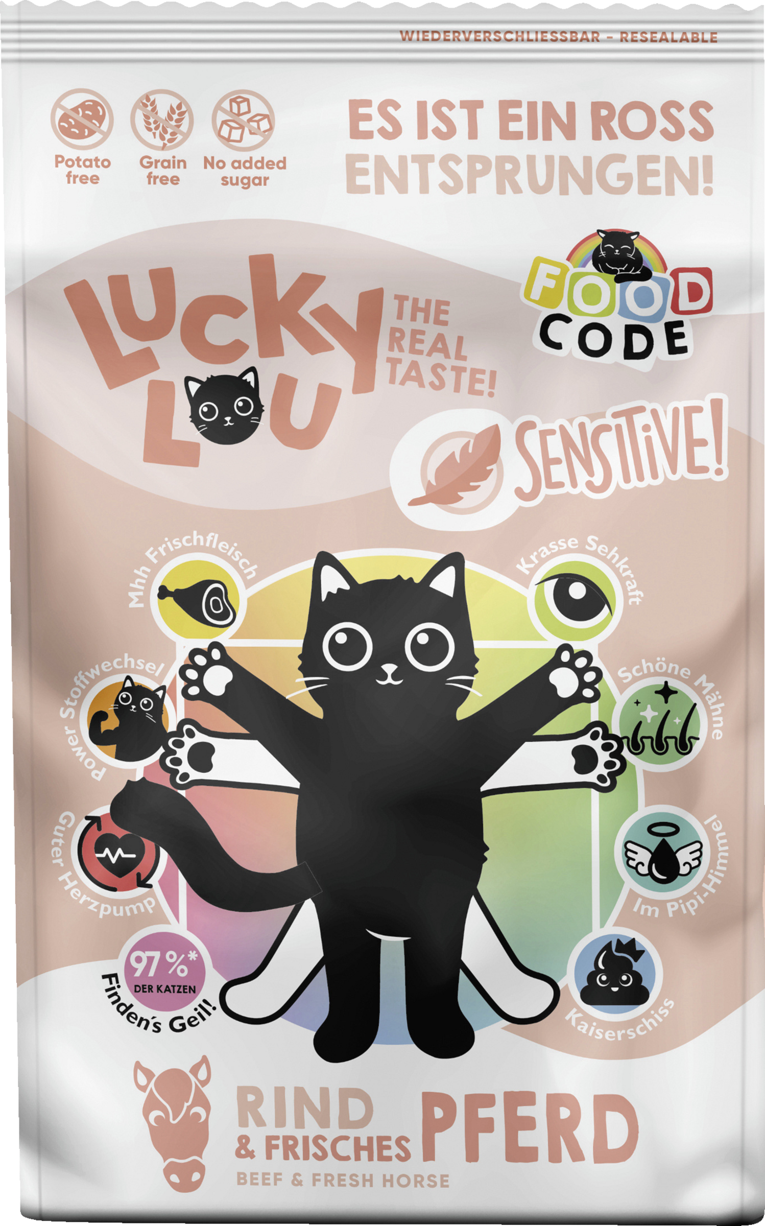 Lucky Lou FoodCode Sensitiv Okse & Hest Tørfoder