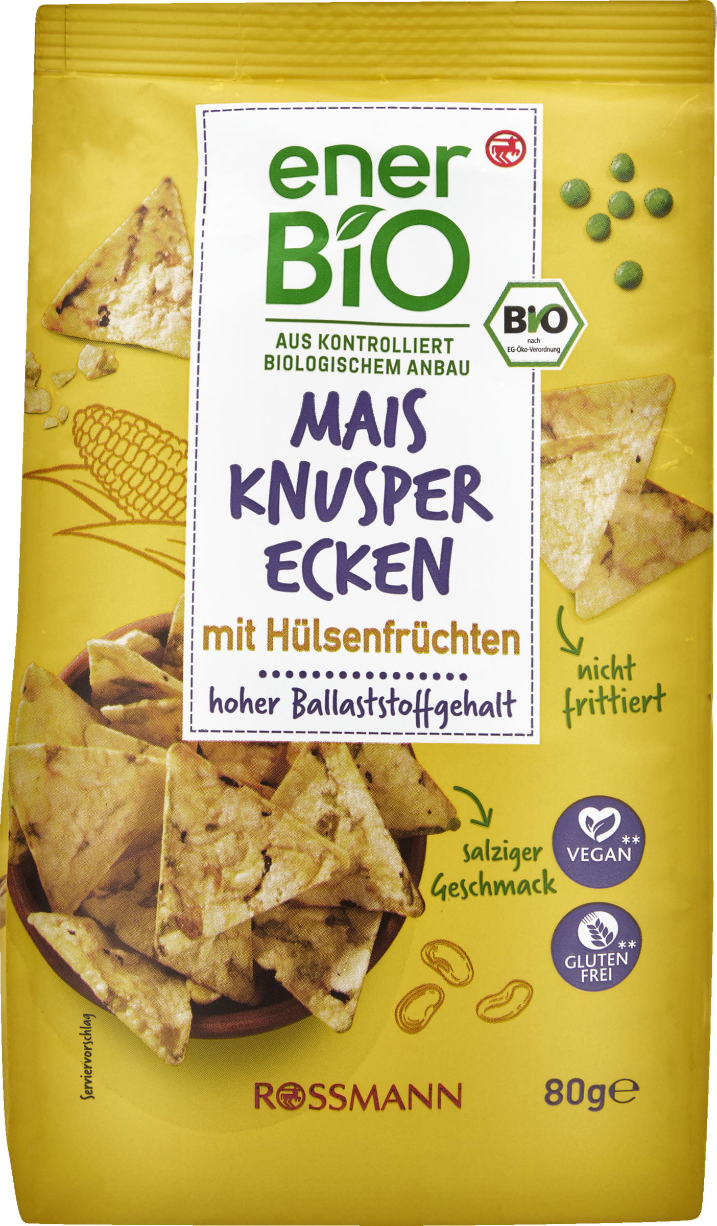 enerBiO Sprøde sukkermajs-trekanter med bælgfrugter