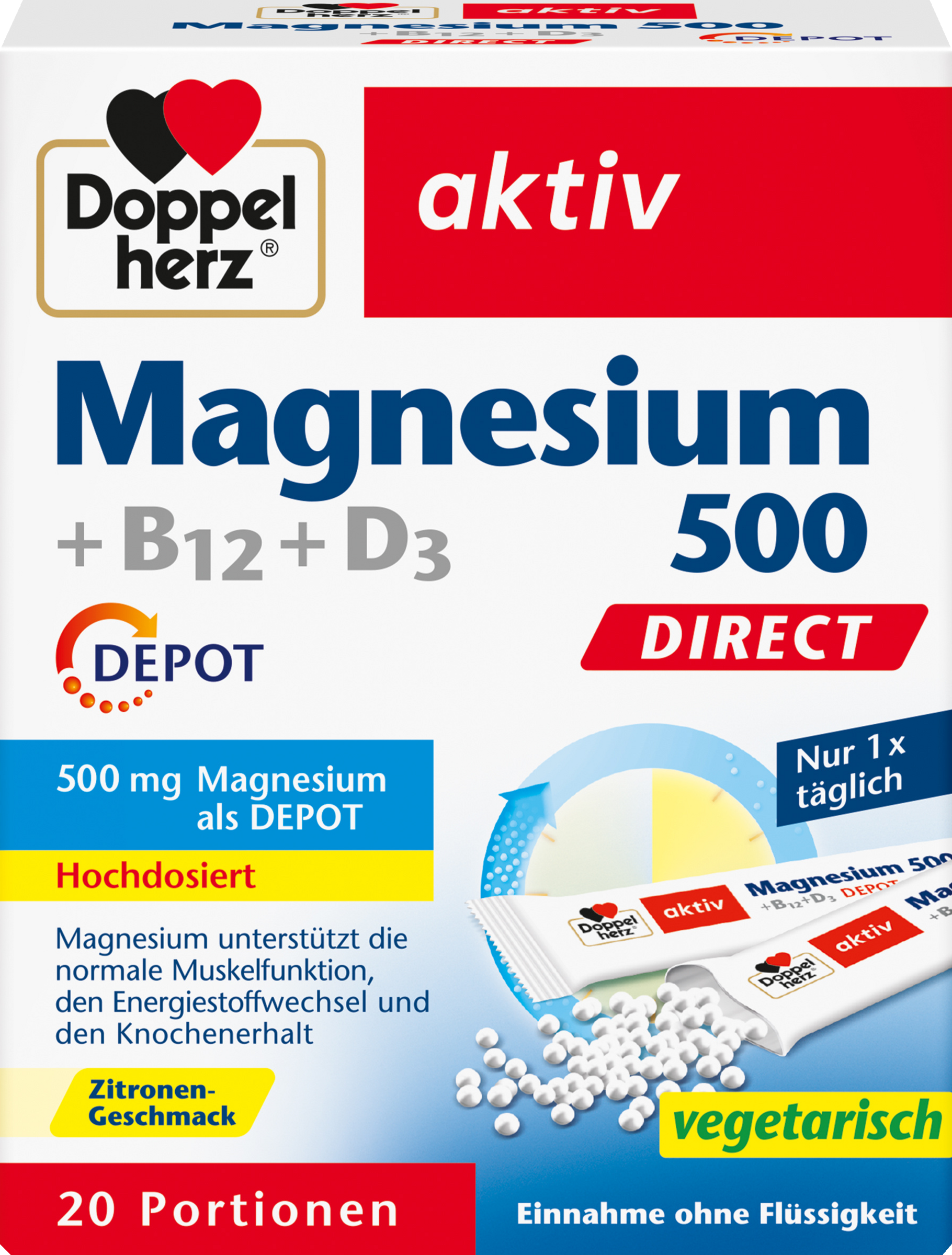 Doppelherz Magnesium 500 + B12 + D3 Direct Depot