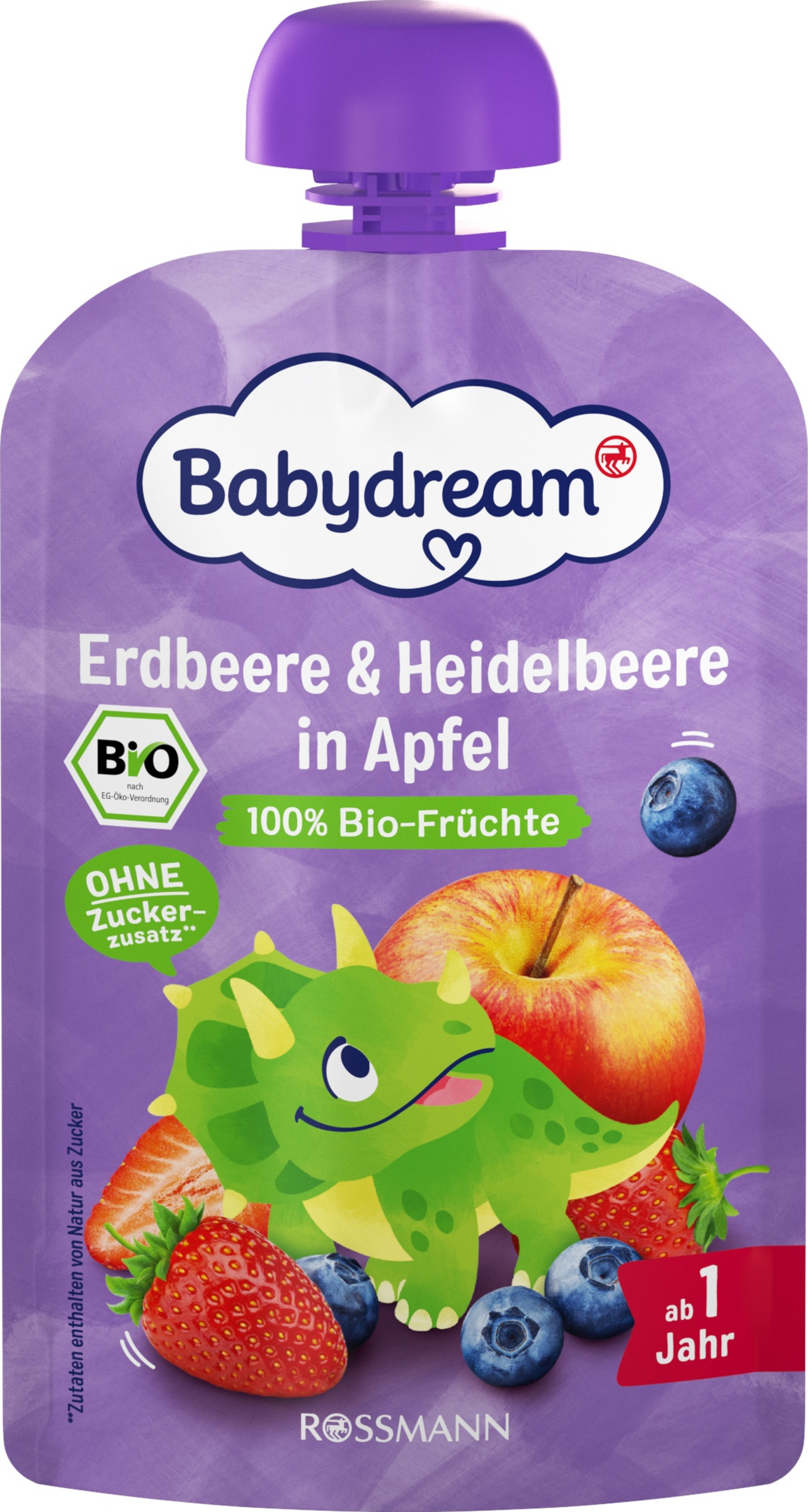 Babydream Øko-jordbær & hindbær i æble