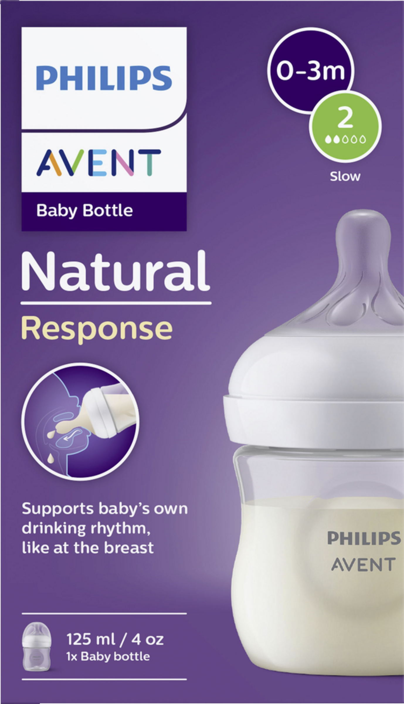 PHILIPS AVENT Natural Response sutteflaske 125 ml (langsom gennemstrømning)