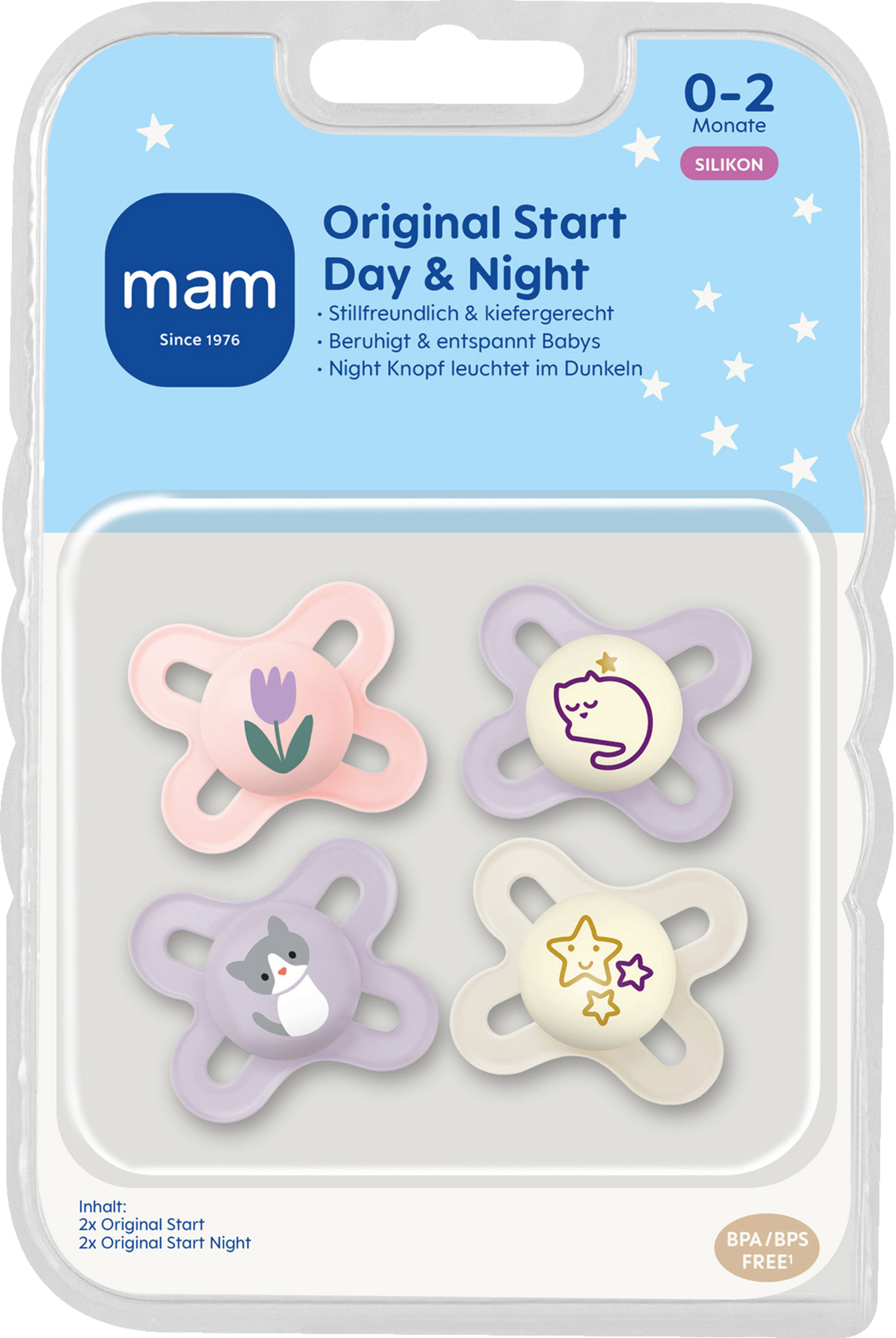 MAM Original Start Dag+Nat 0-2 4pk tulipan/kat/stjerner