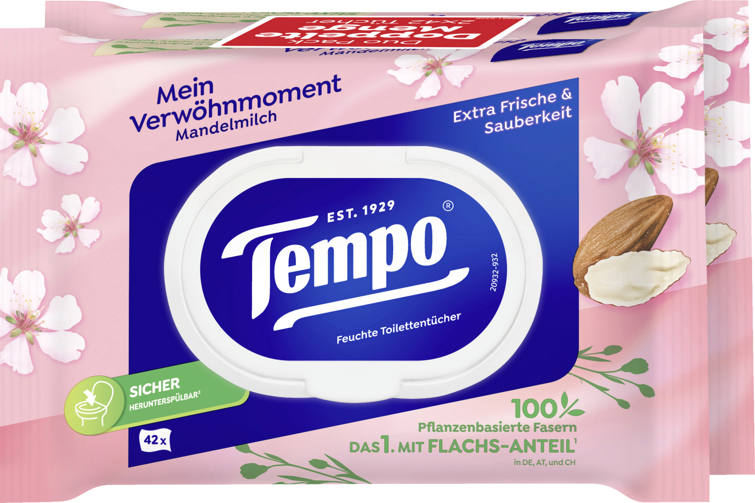 Tempo Fugtige toiletvådservietter med mandelmælk Duo-fordelspakke