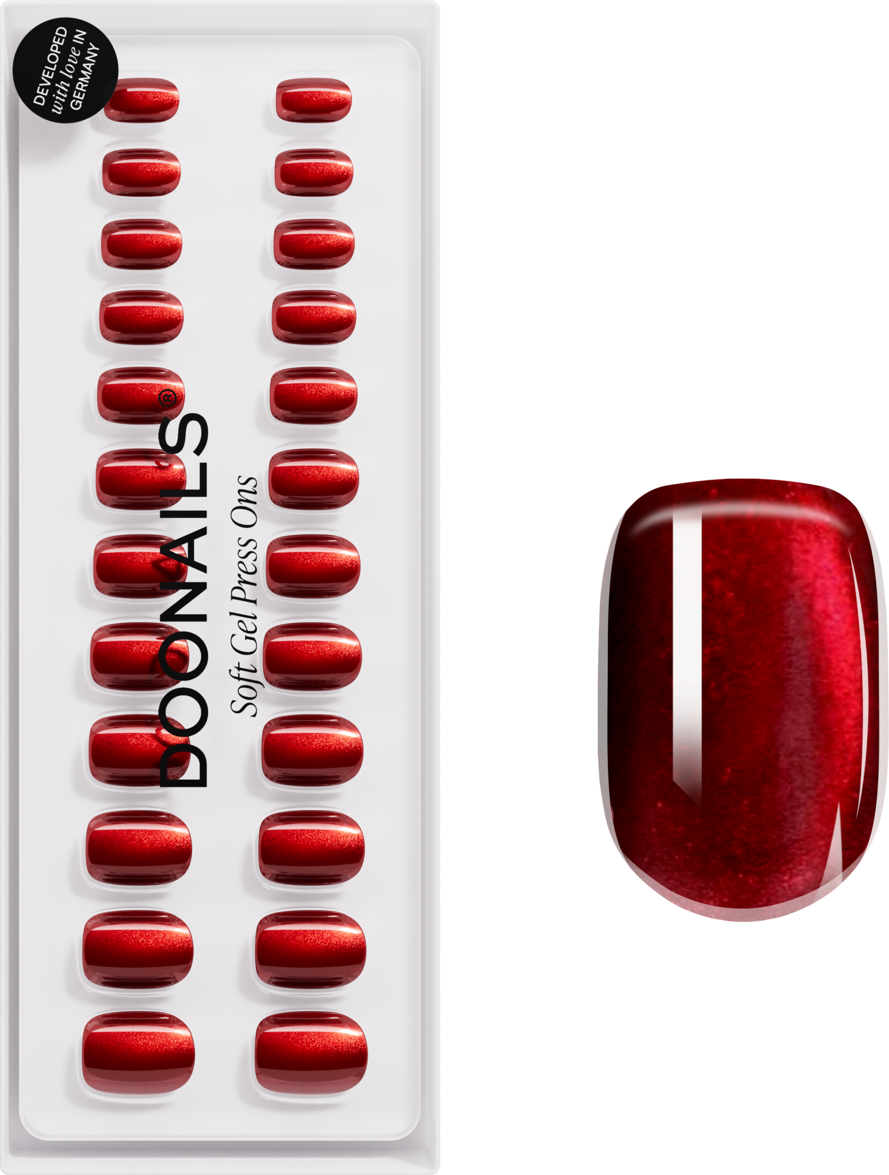 Doonails Press On Red Cat Eye Extra Short Soft Gel