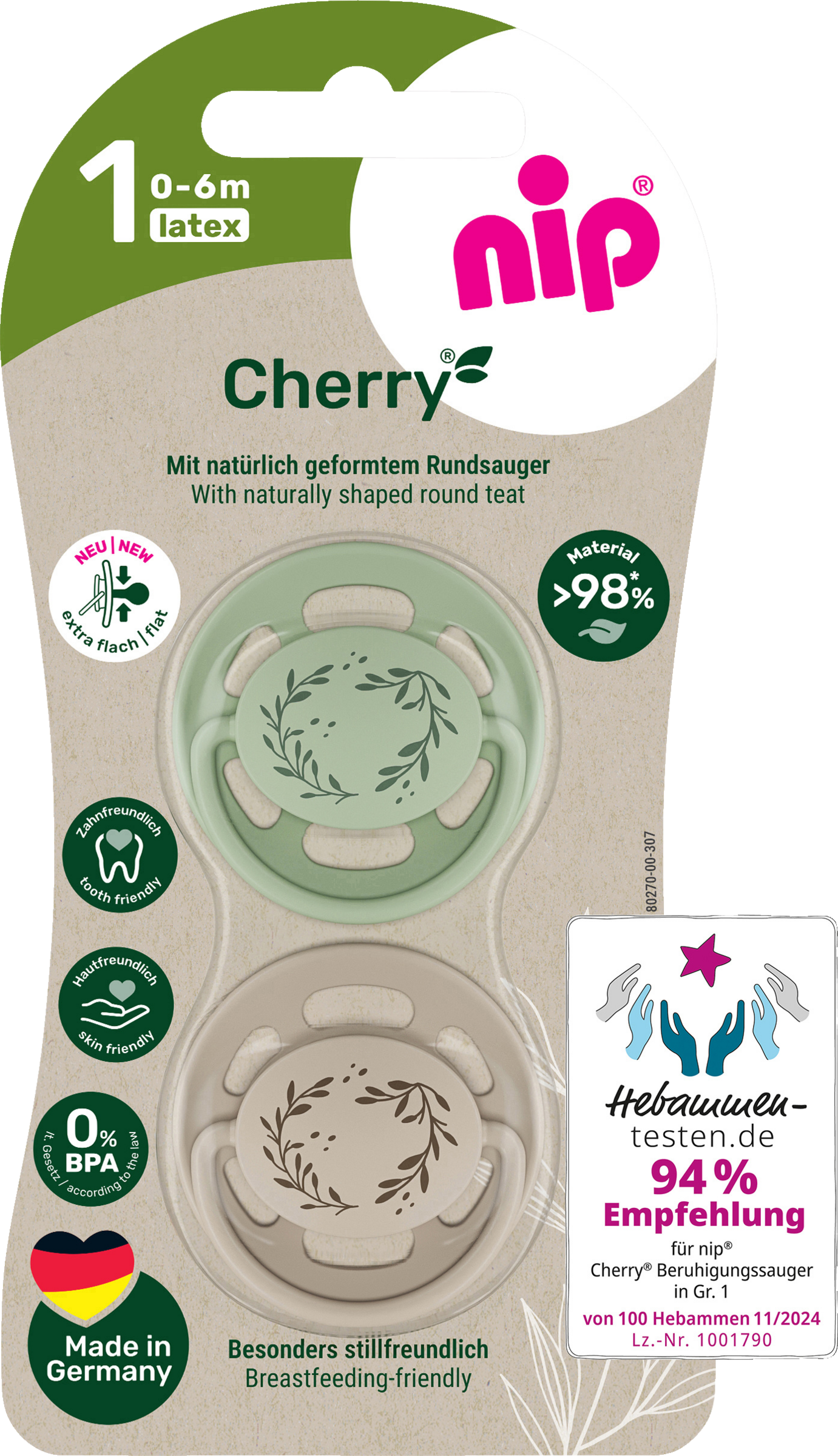nip Cherry Greenline Sut str. 1 (0-6 mdr.) grøn/brun