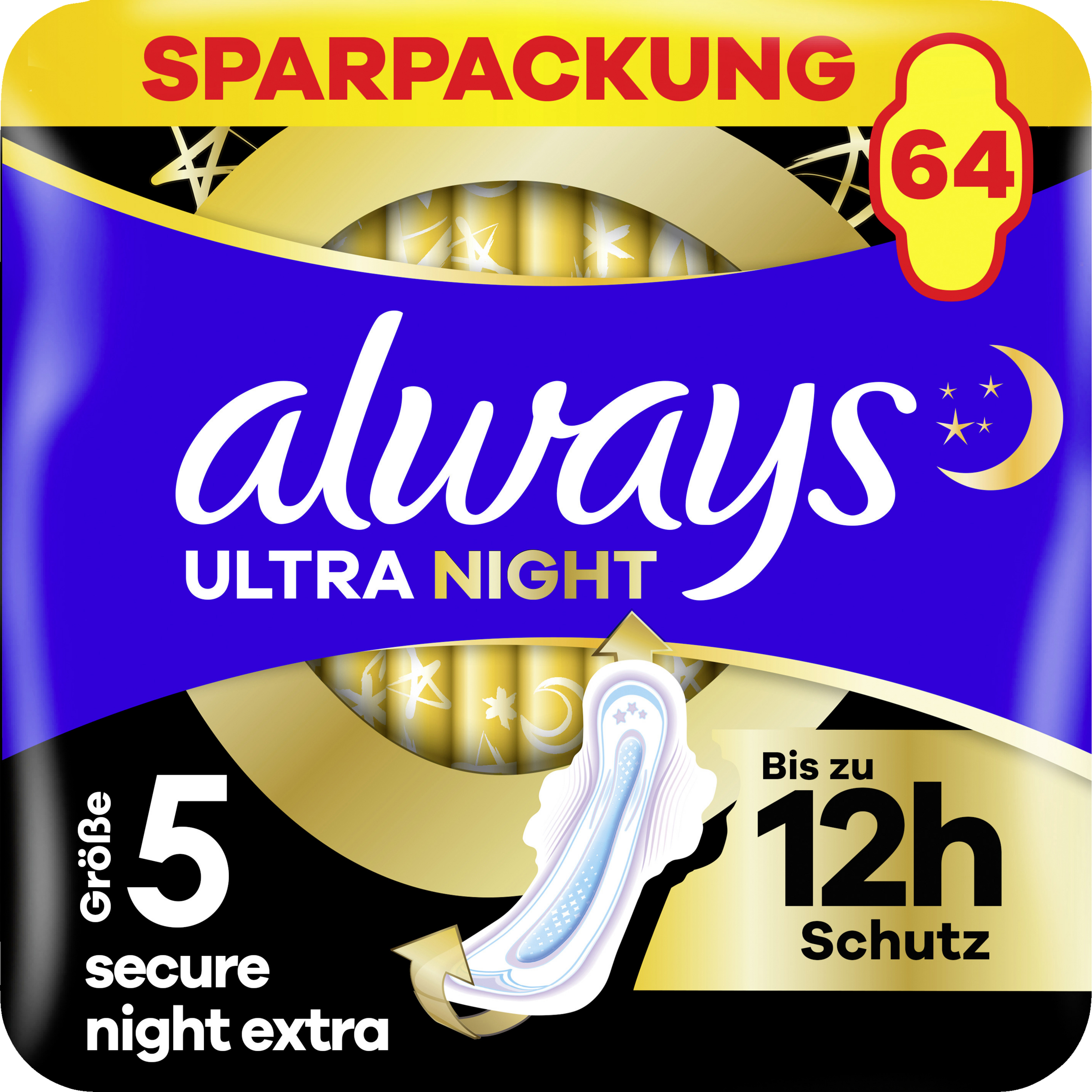 Always Månedspakke ULTRA Secure Night Extra hygiejnebind med vinger