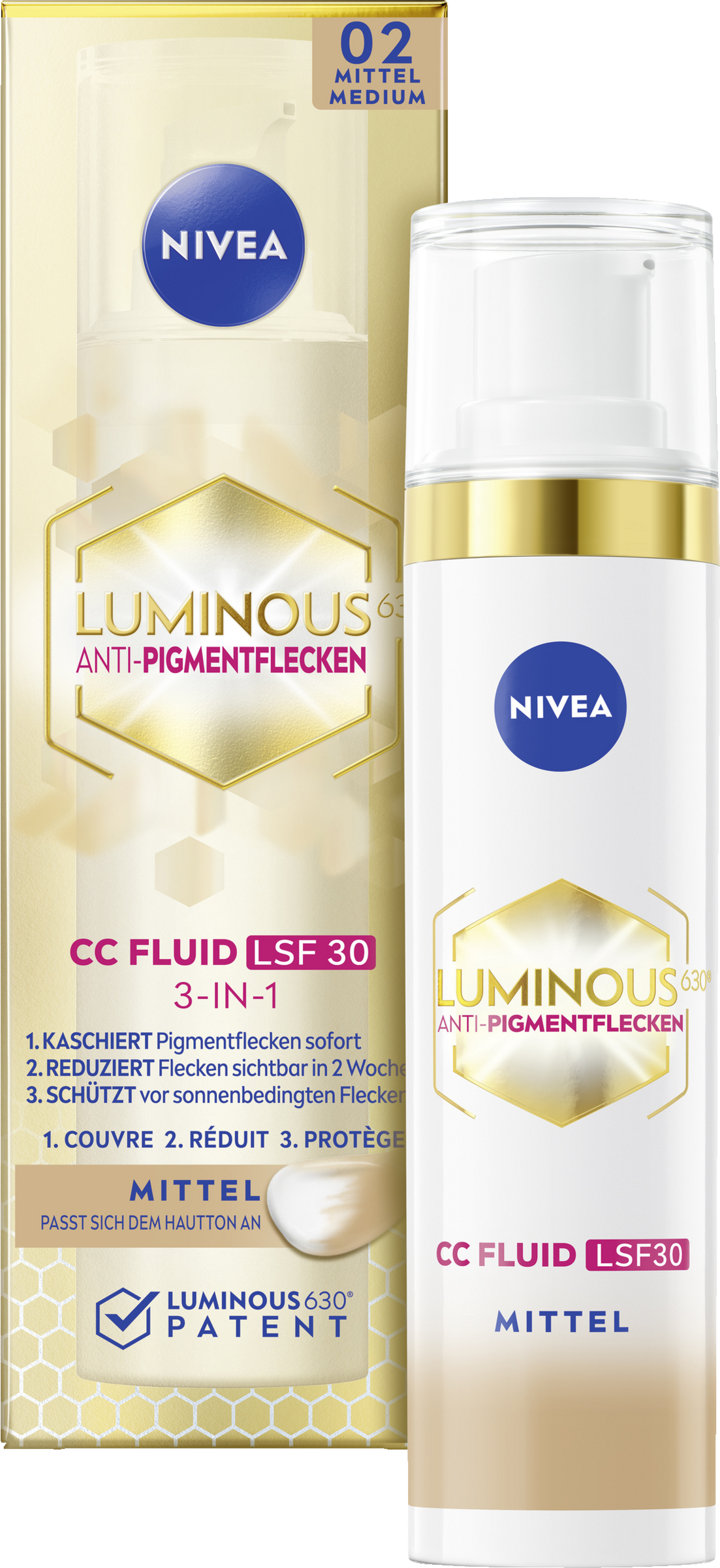 NIVEA CC Fluid Luminous630° anti-pigmentpletter solfaktor 30 medium