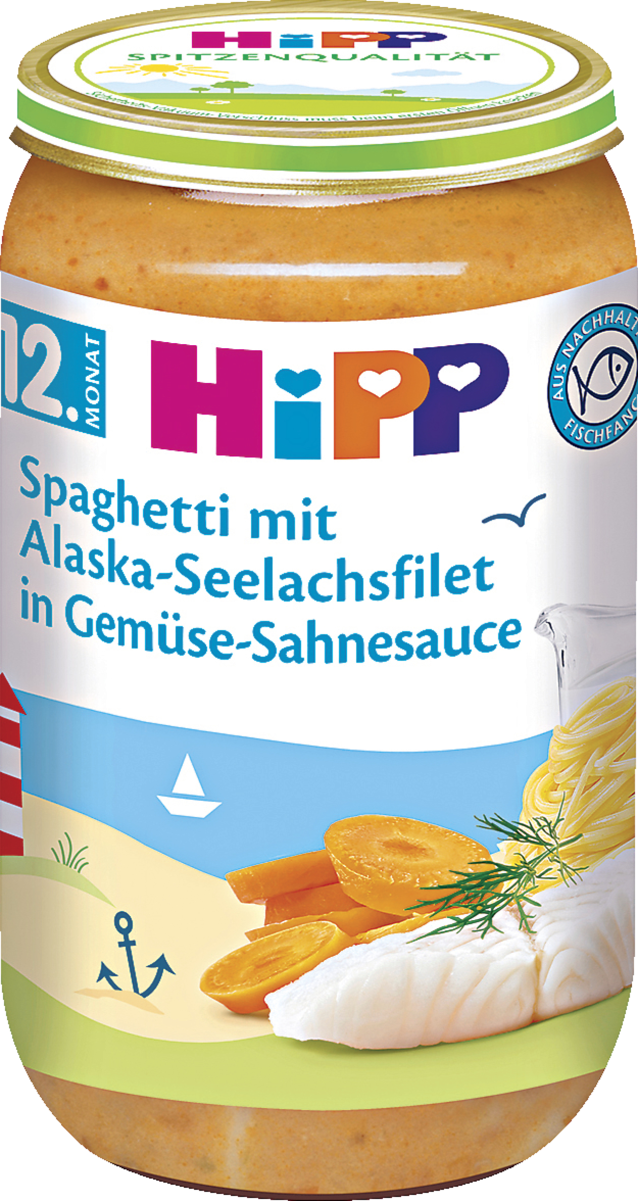 HiPP spaghetti med Alaska-sejfilet i vegetabilsk flødesauce