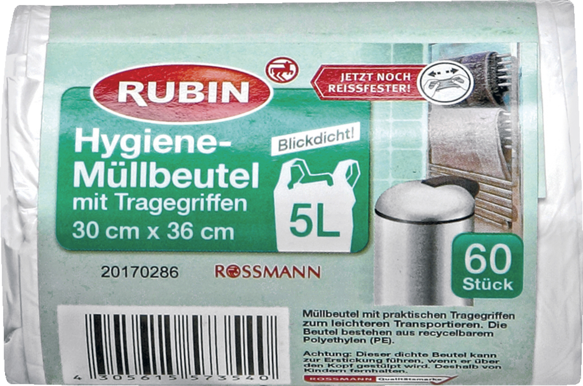 RUBIN Hygiejneaffaldsposer med bærehåndtag 5 l