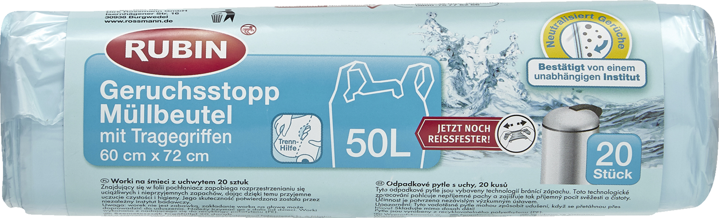 RUBIN Lugtisolerende affaldsposer med bærehåndtag 50 l