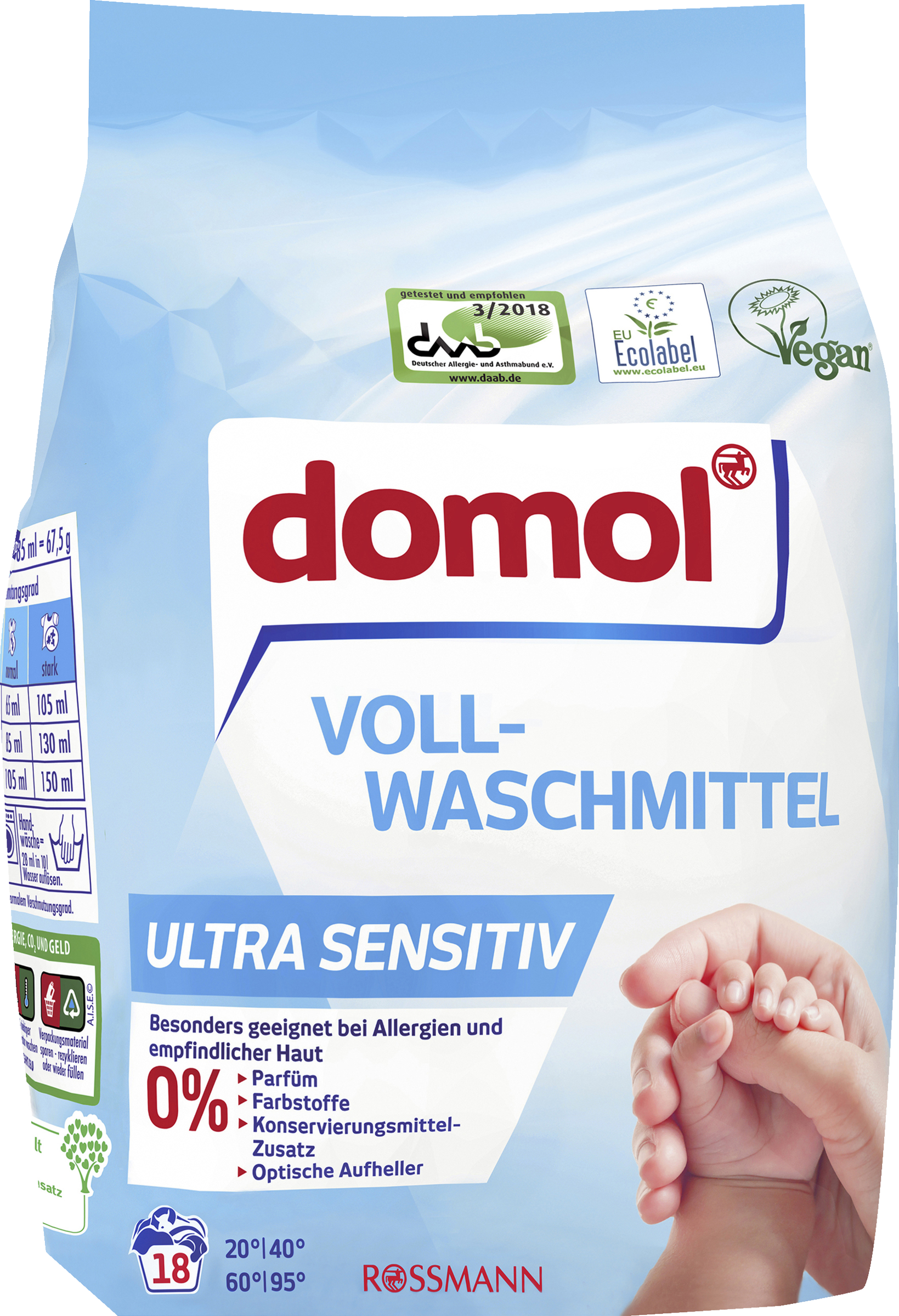 domol sensitiv Ultra Sensitive vaskemiddel pulver 18 WL