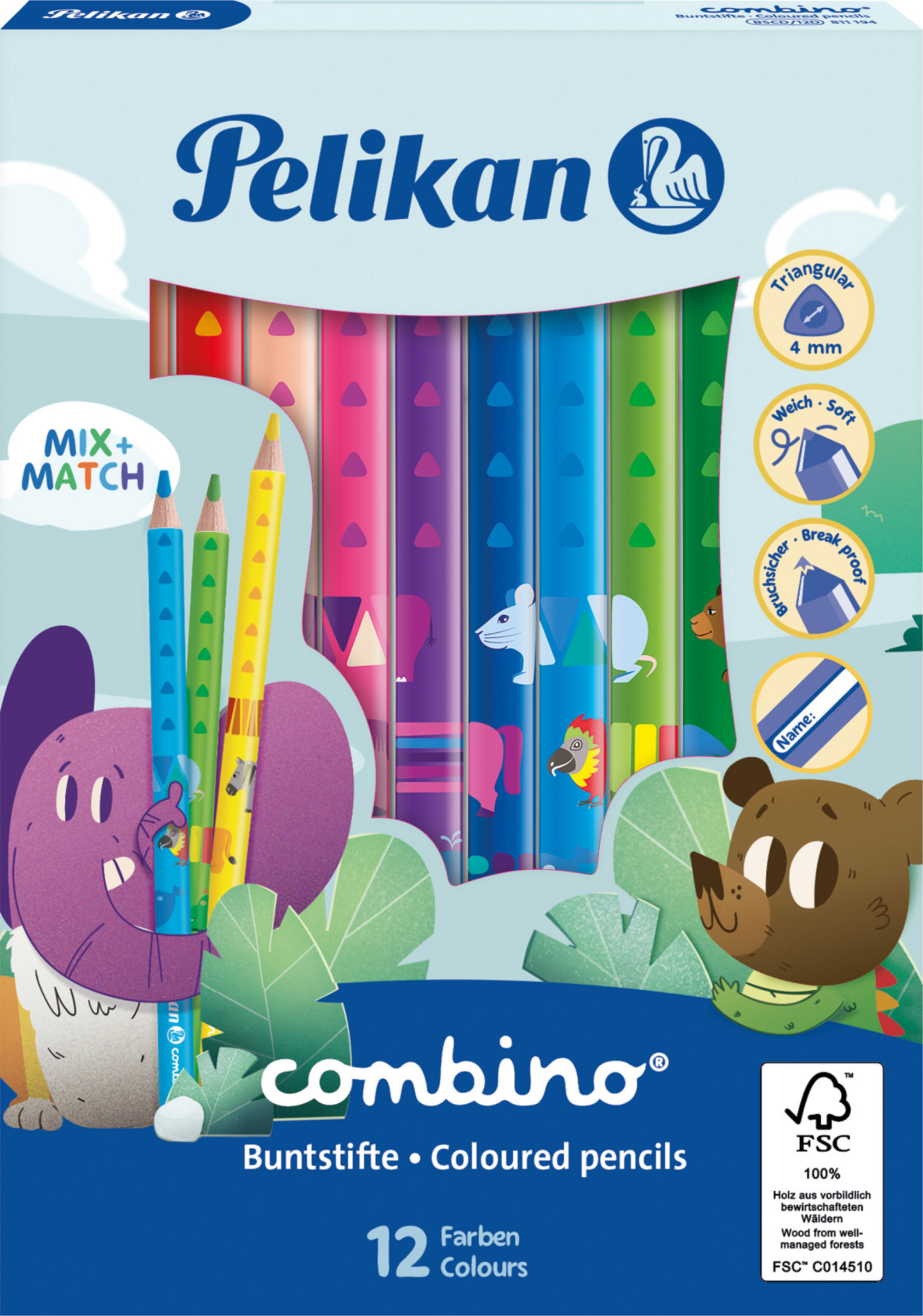 Pelikan Trekantede farveblyanter Combino, tykke