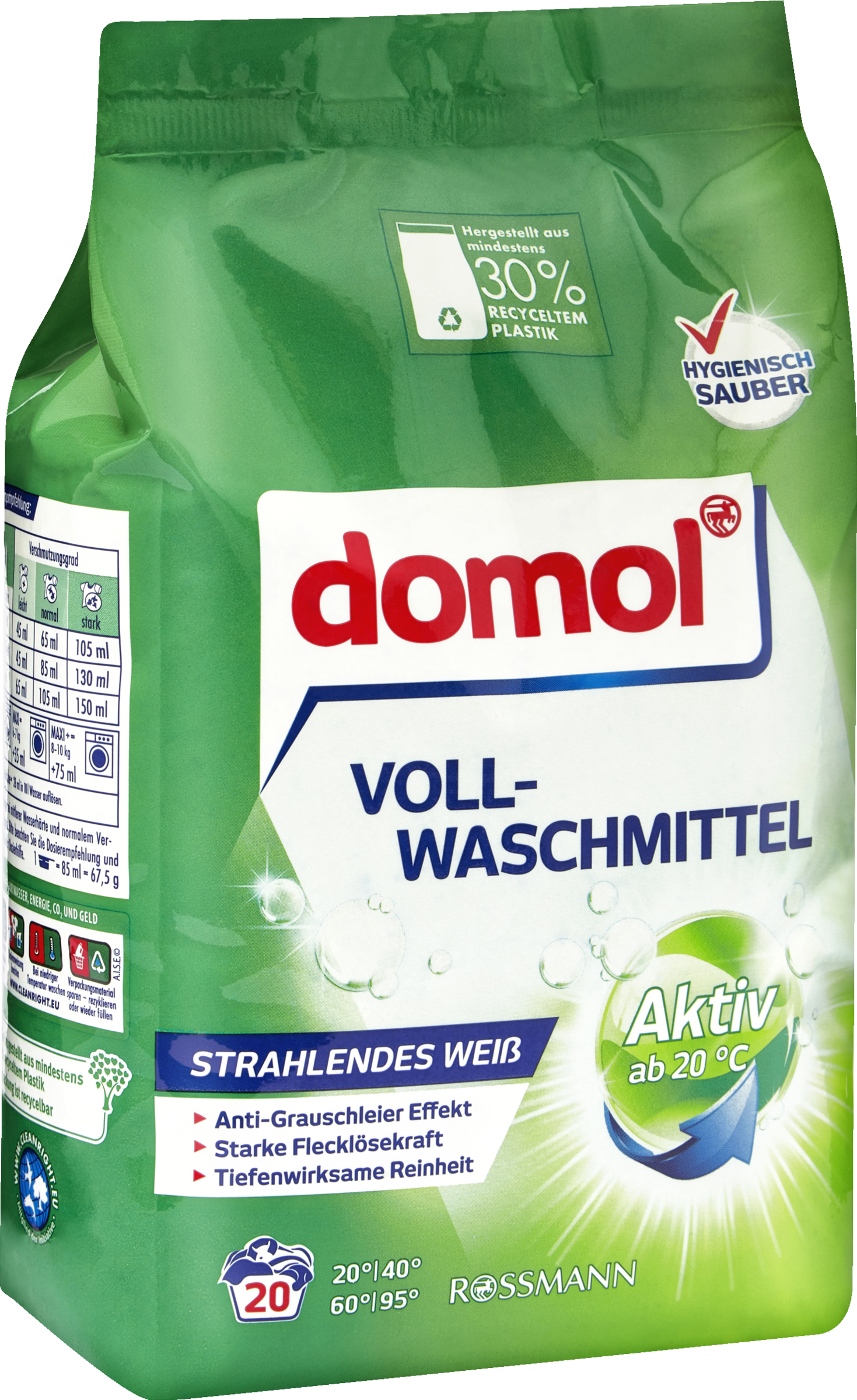 domol Strålende hvid vaskemiddel pulver 20 WL