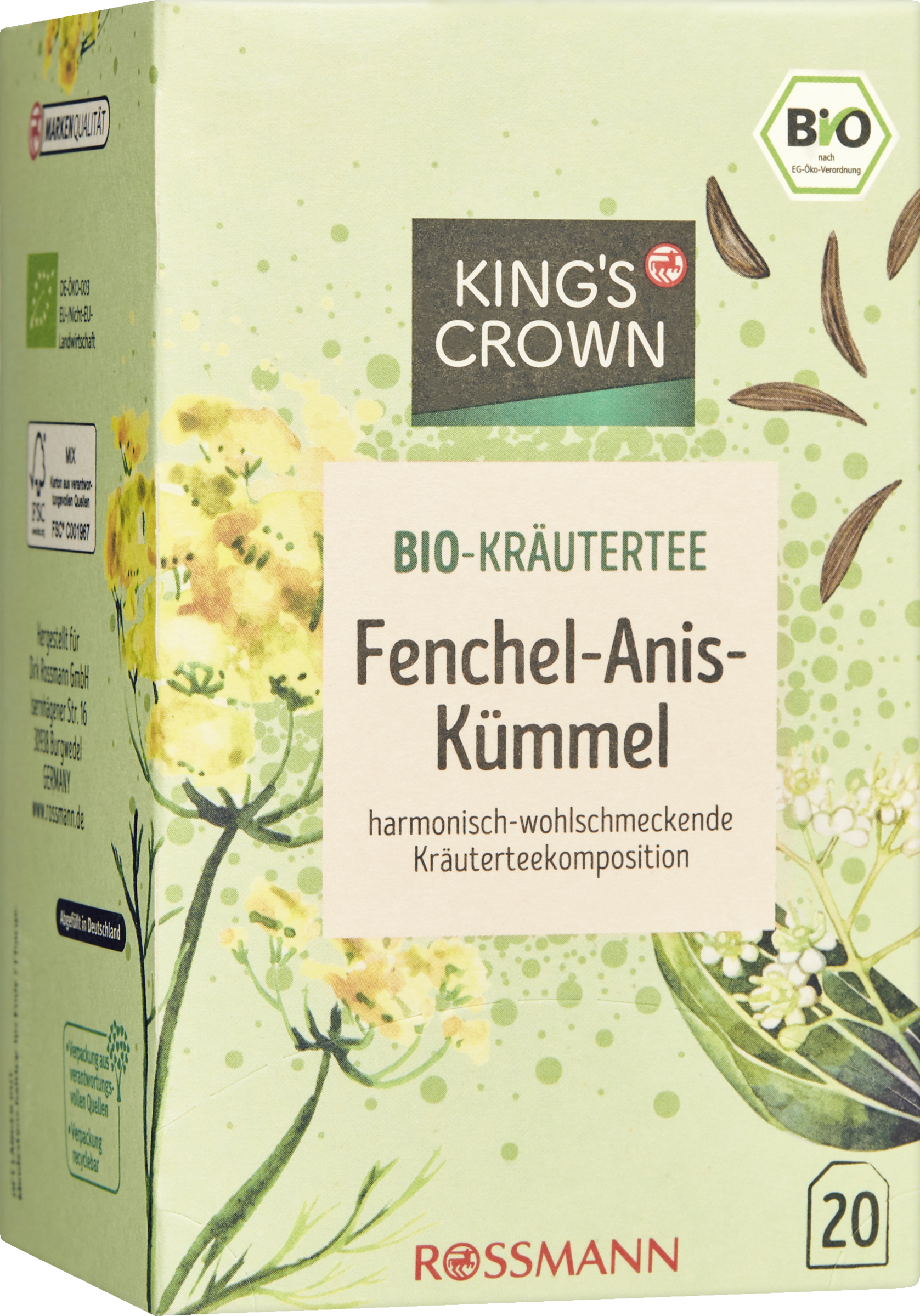 KING'S CROWN Øko urtete med fennikel-anis-kommen