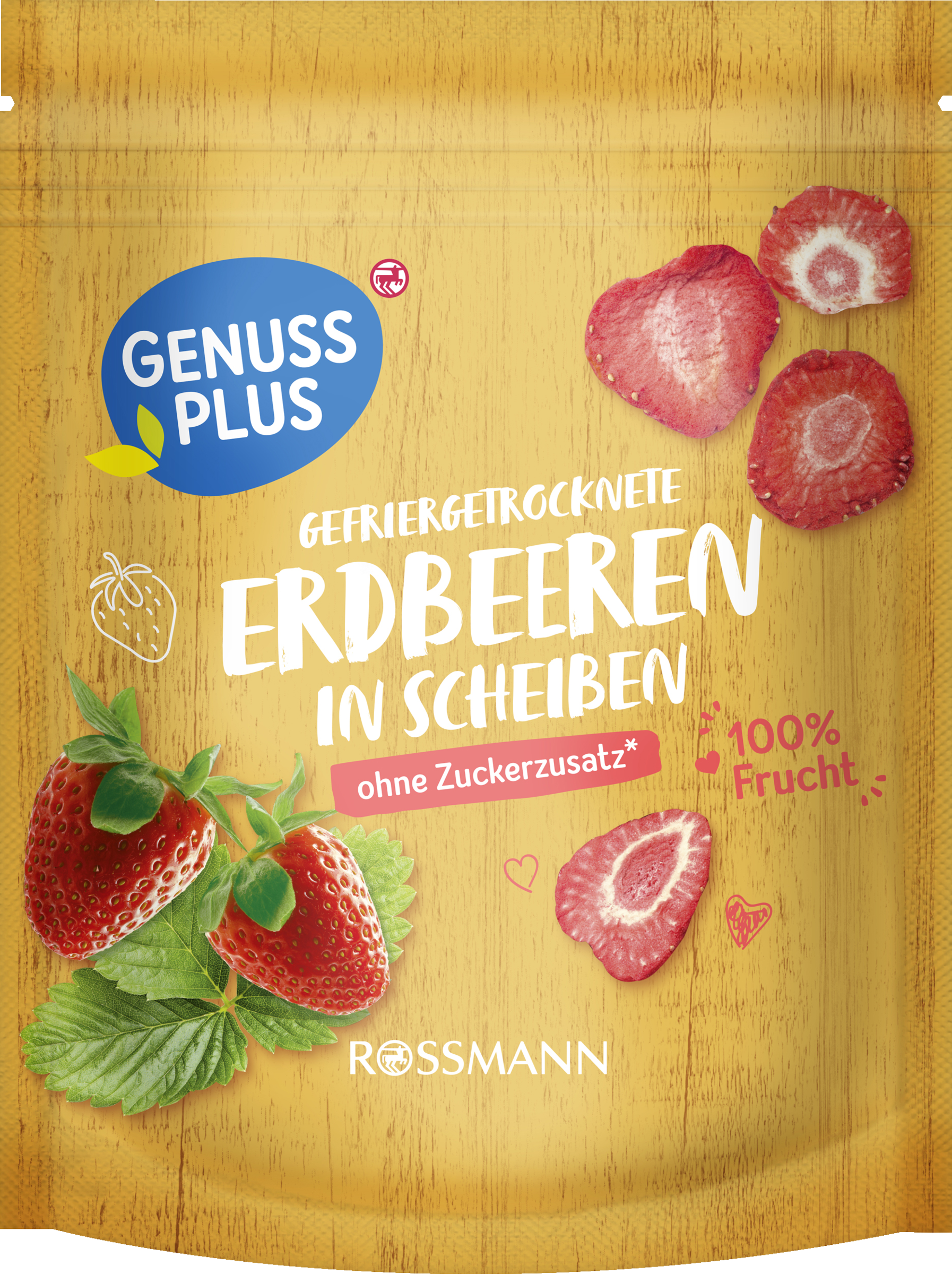GENUSS PLUS Frysetørrede jordbær i skiver